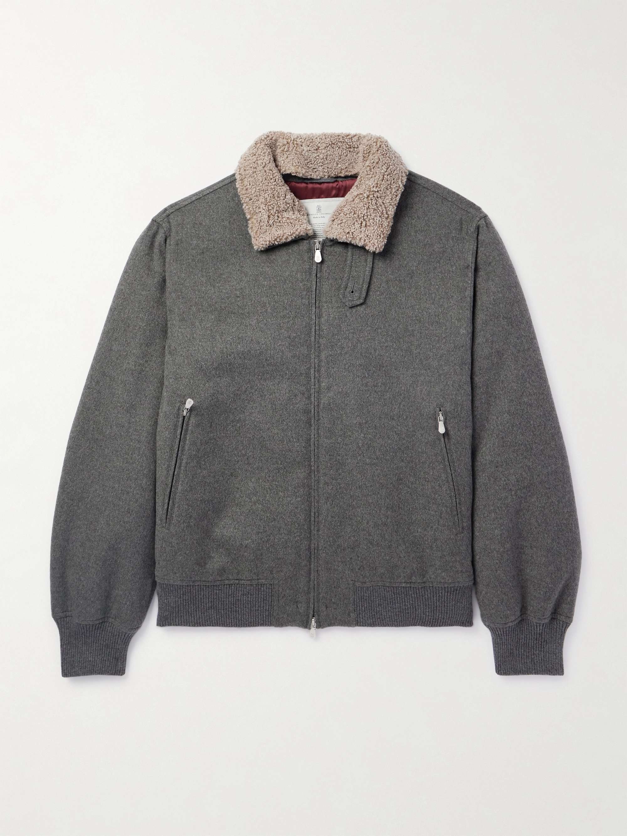 Shearling-Trimmed Padded Cashmere Bomber Jacket view