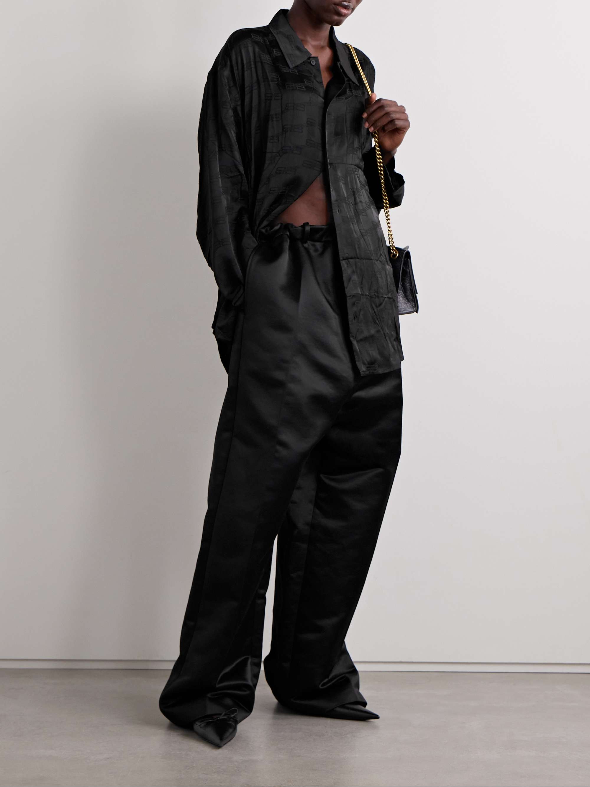 Cotton-blend sateen wide-leg pants view