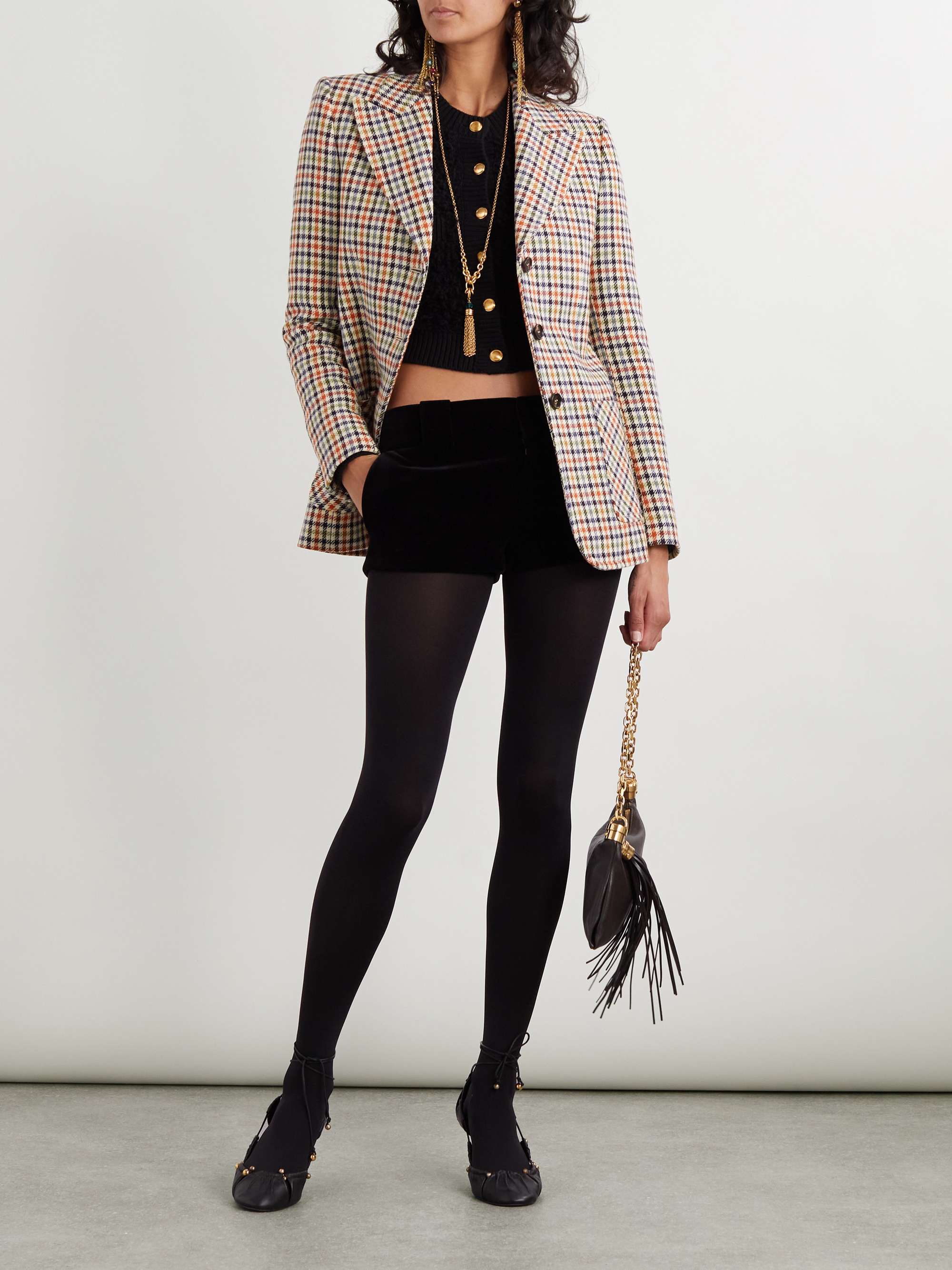 Checked wool-blend blazer view