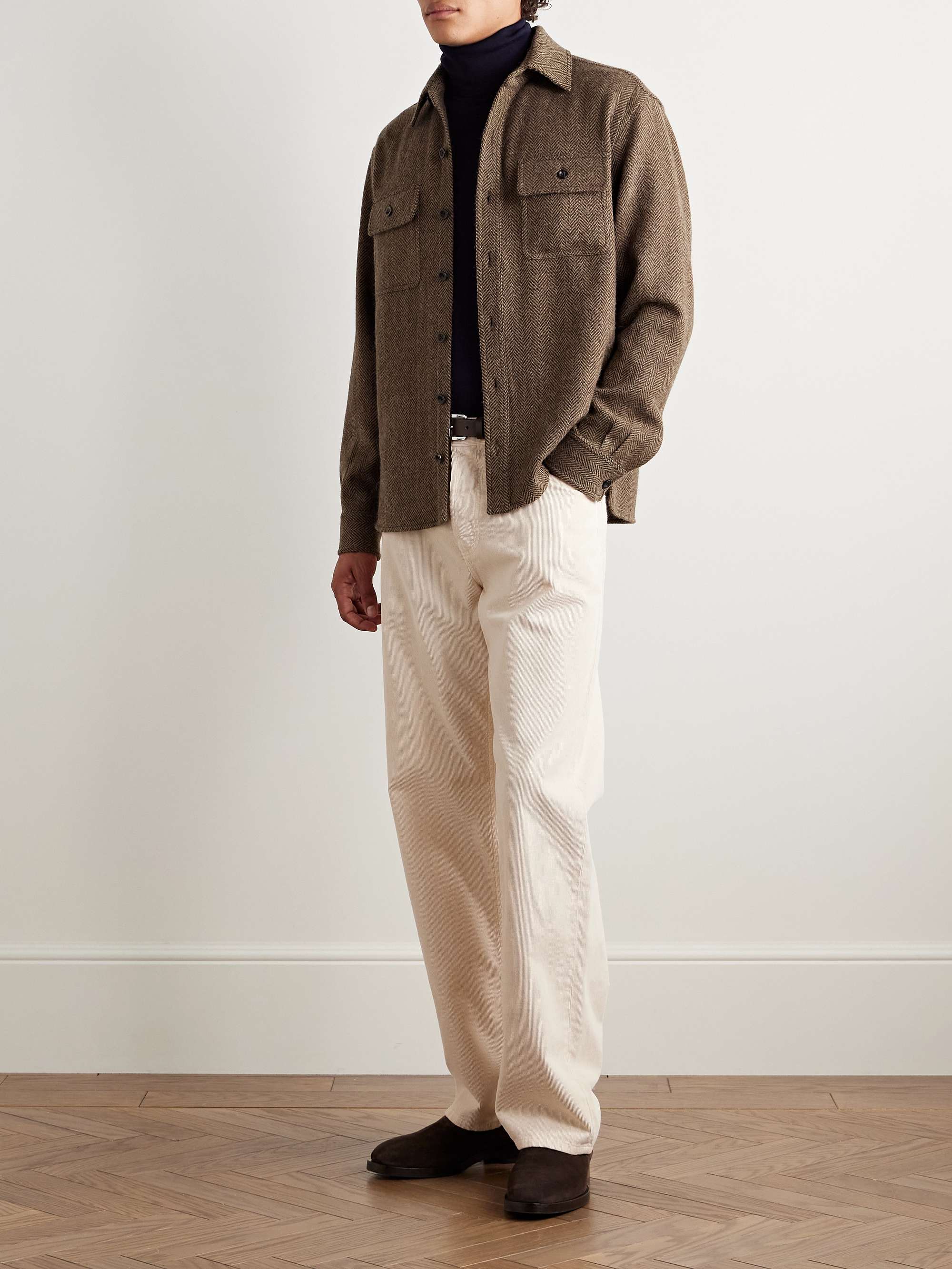 Edmund Herringbone Wool and Cashmere-Blend Overshirt view