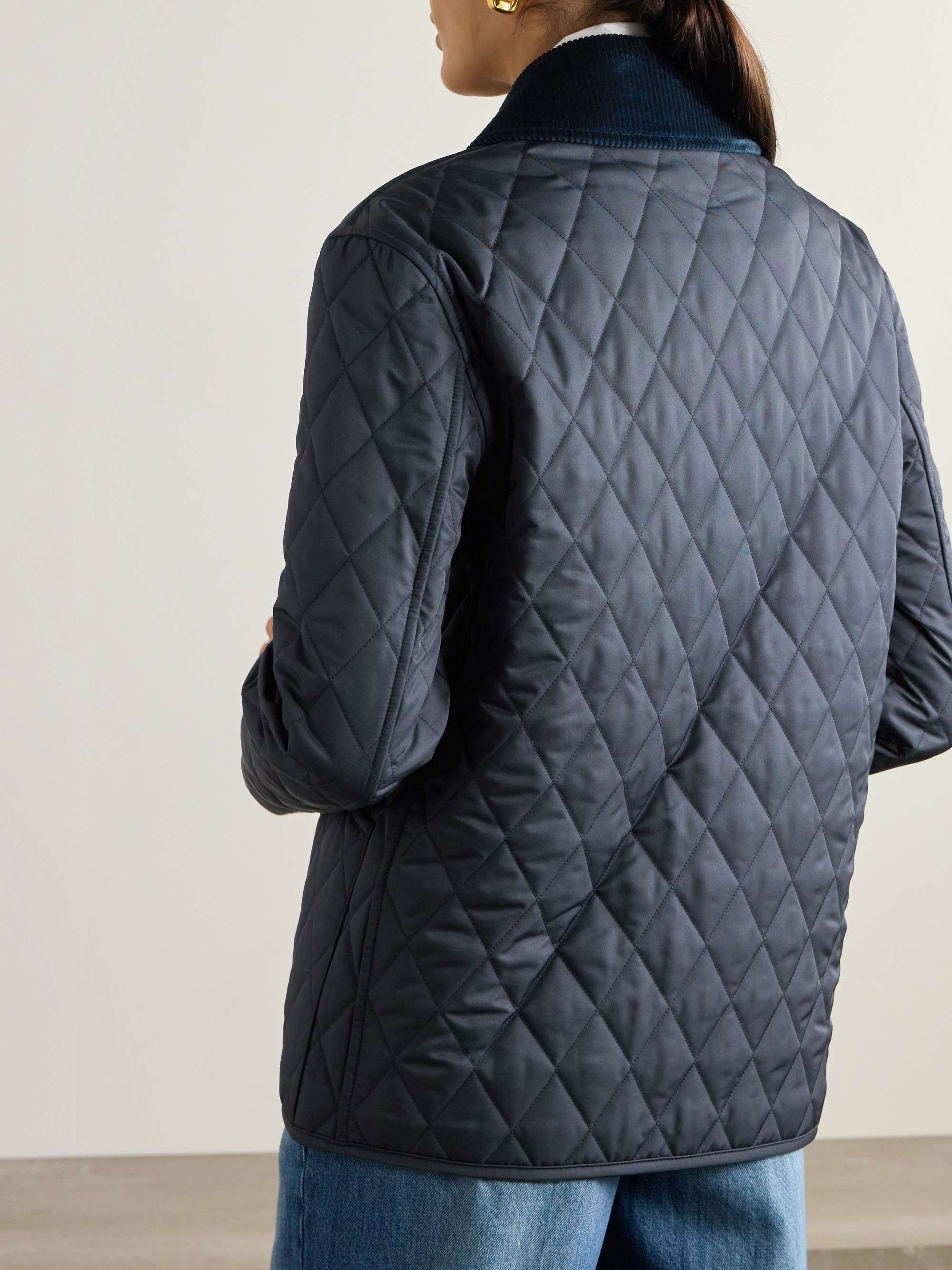 Reversible corduroy-trimmed quilted shell and checked cotton jacket view