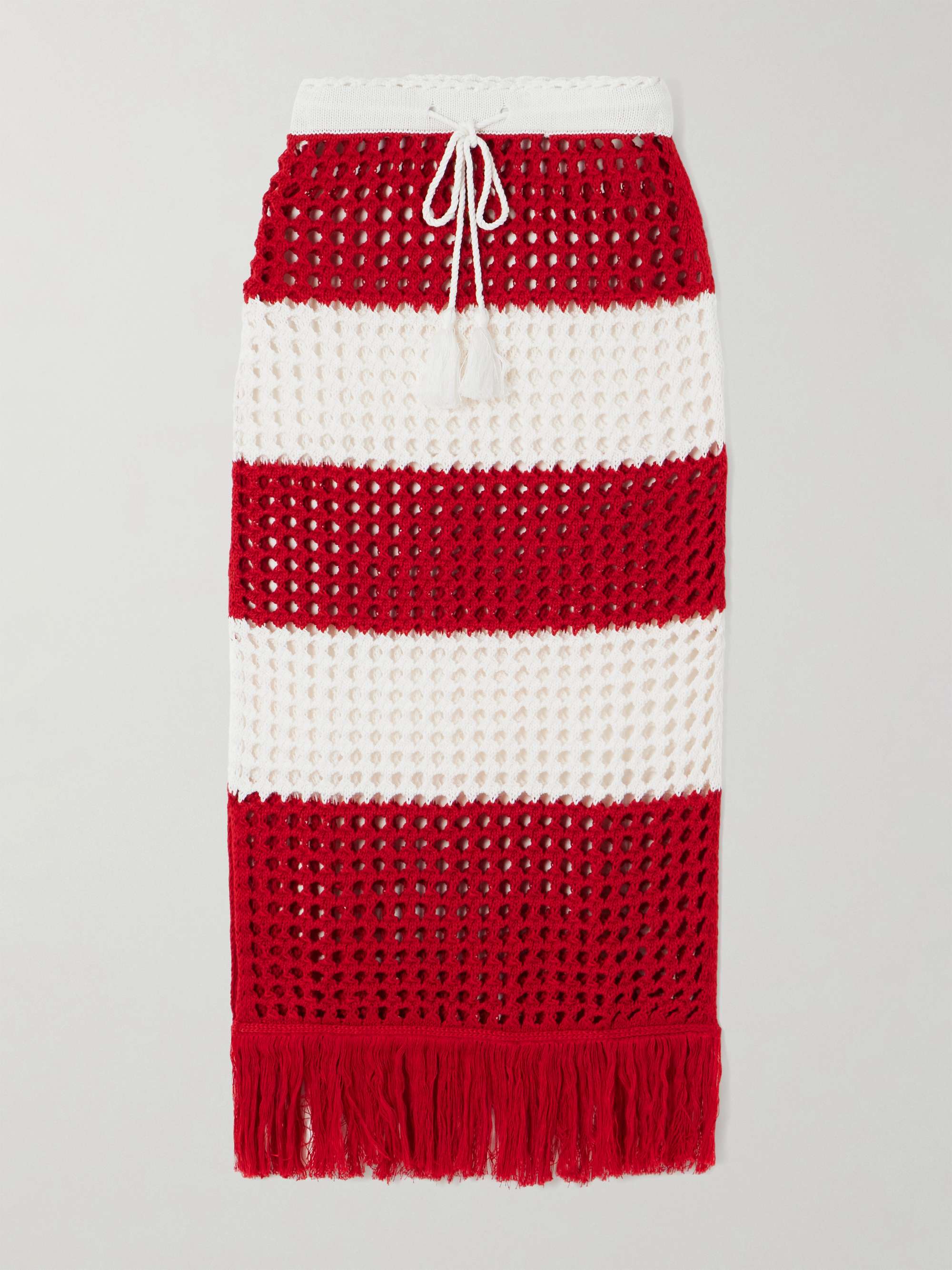 Fringed striped crocheted cotton midi skirt view