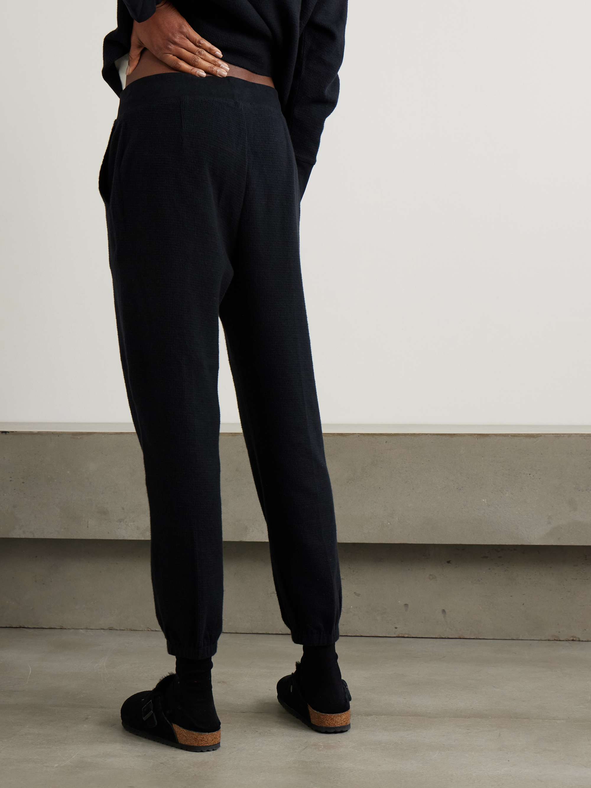Brushed cotton and cashmere-blend tapered track pants view