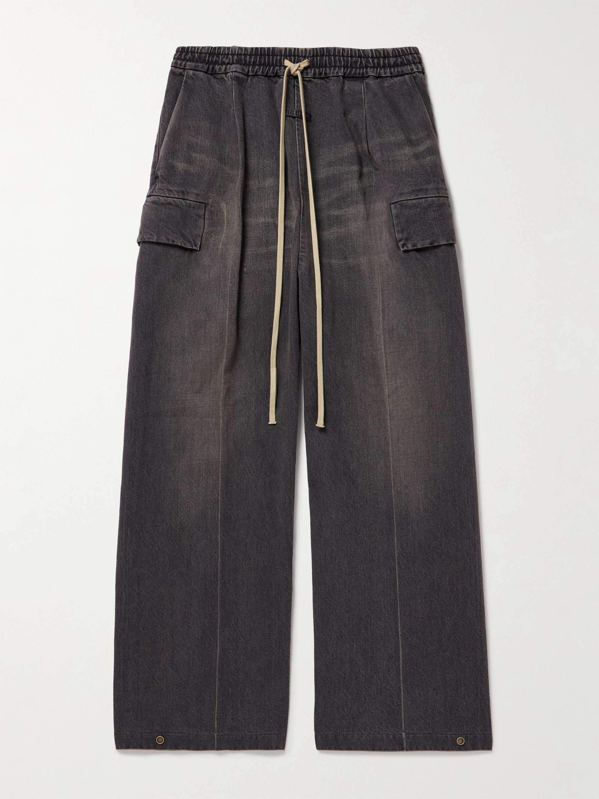 Wide-Leg Denim Drawstring Cargo Trousers view
