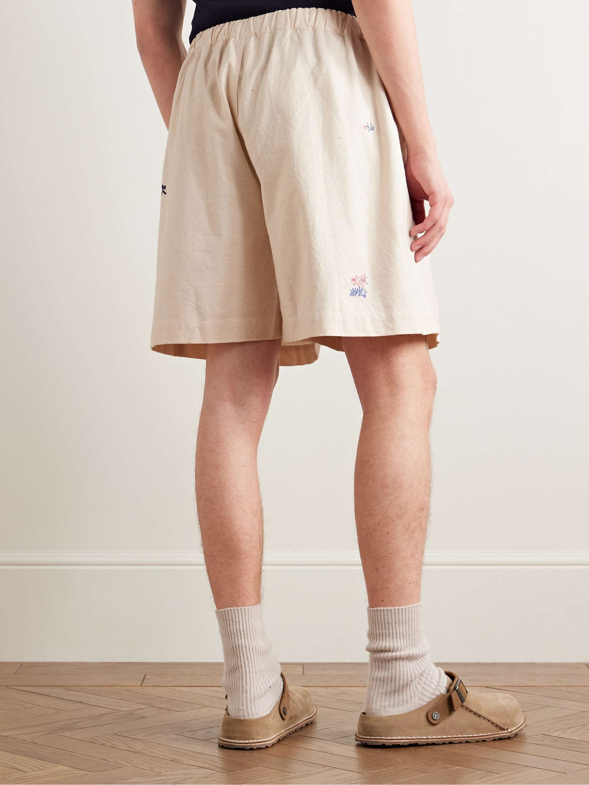 Bridge Wide-Leg Embroidered Organic Cotton-Canvas Drawstring Shorts view
