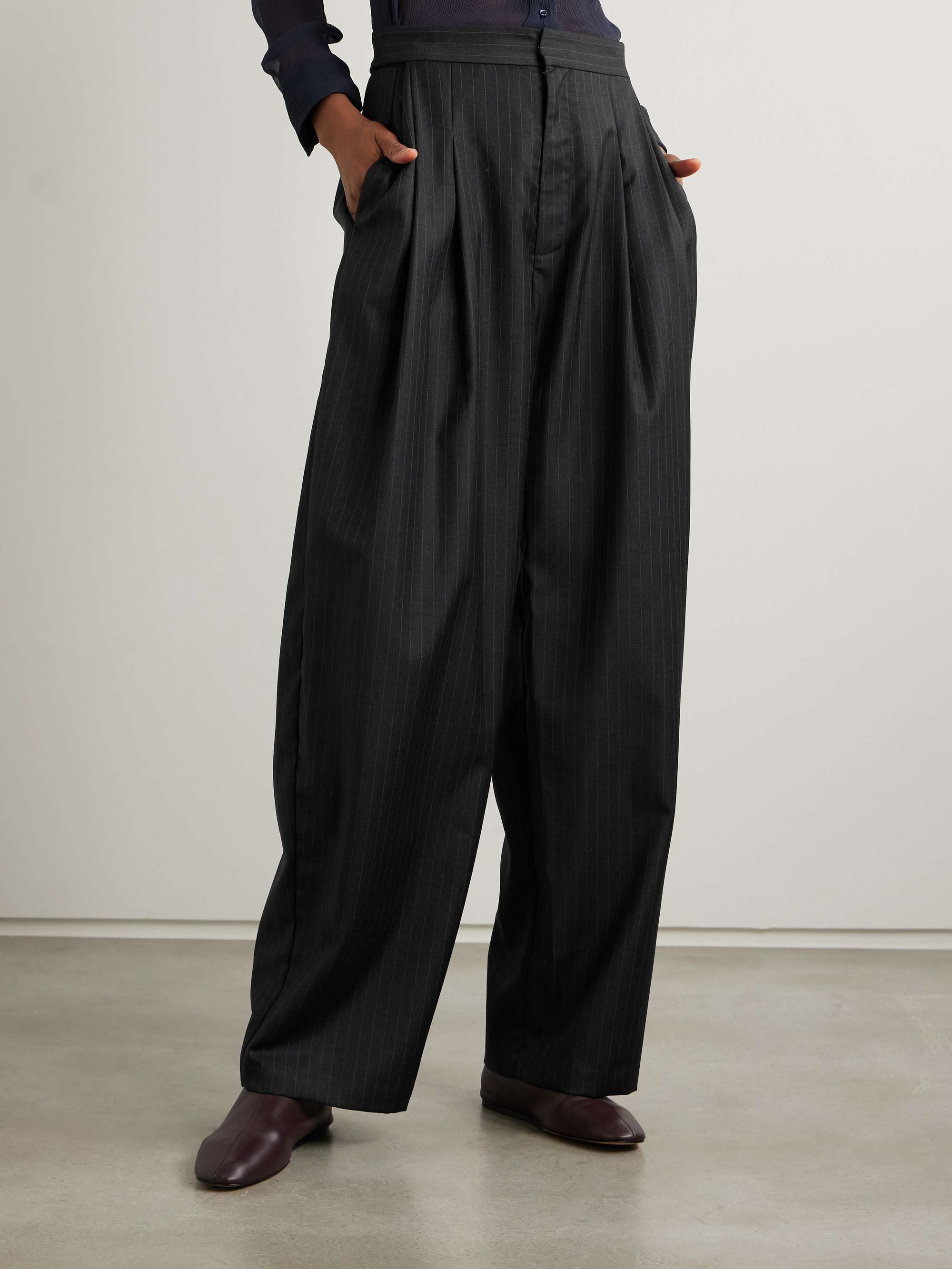 Adjust pleated pinstriped wool-blend wide-leg pants view