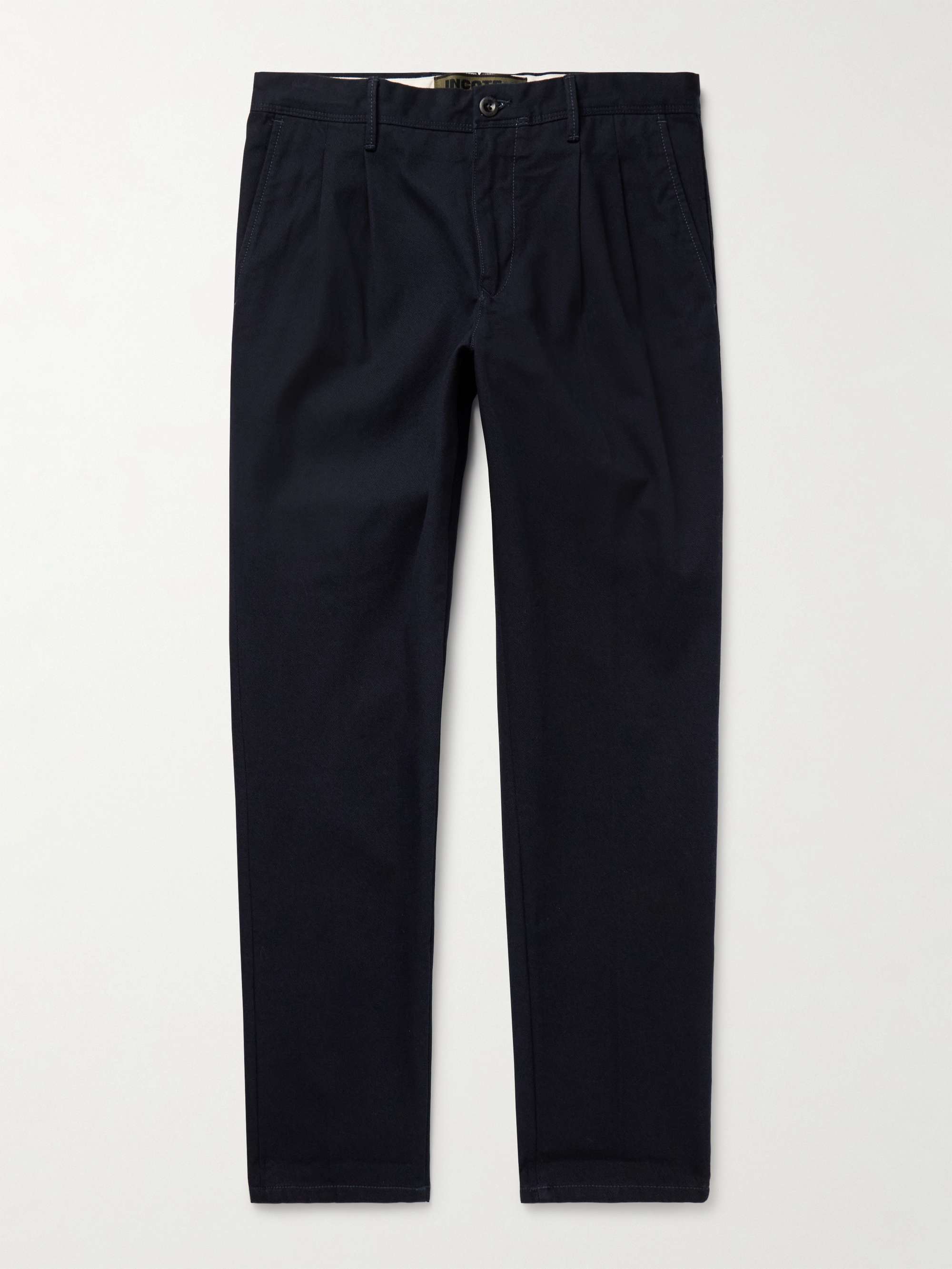 Slim-Fit Pleated Cotton-Twill Trousers view