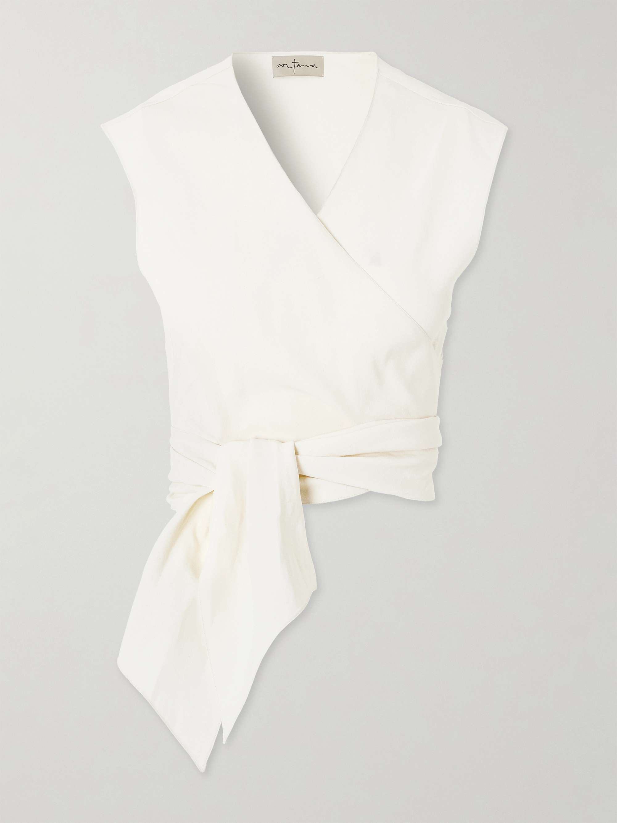 Asa linen-blend wrap top view