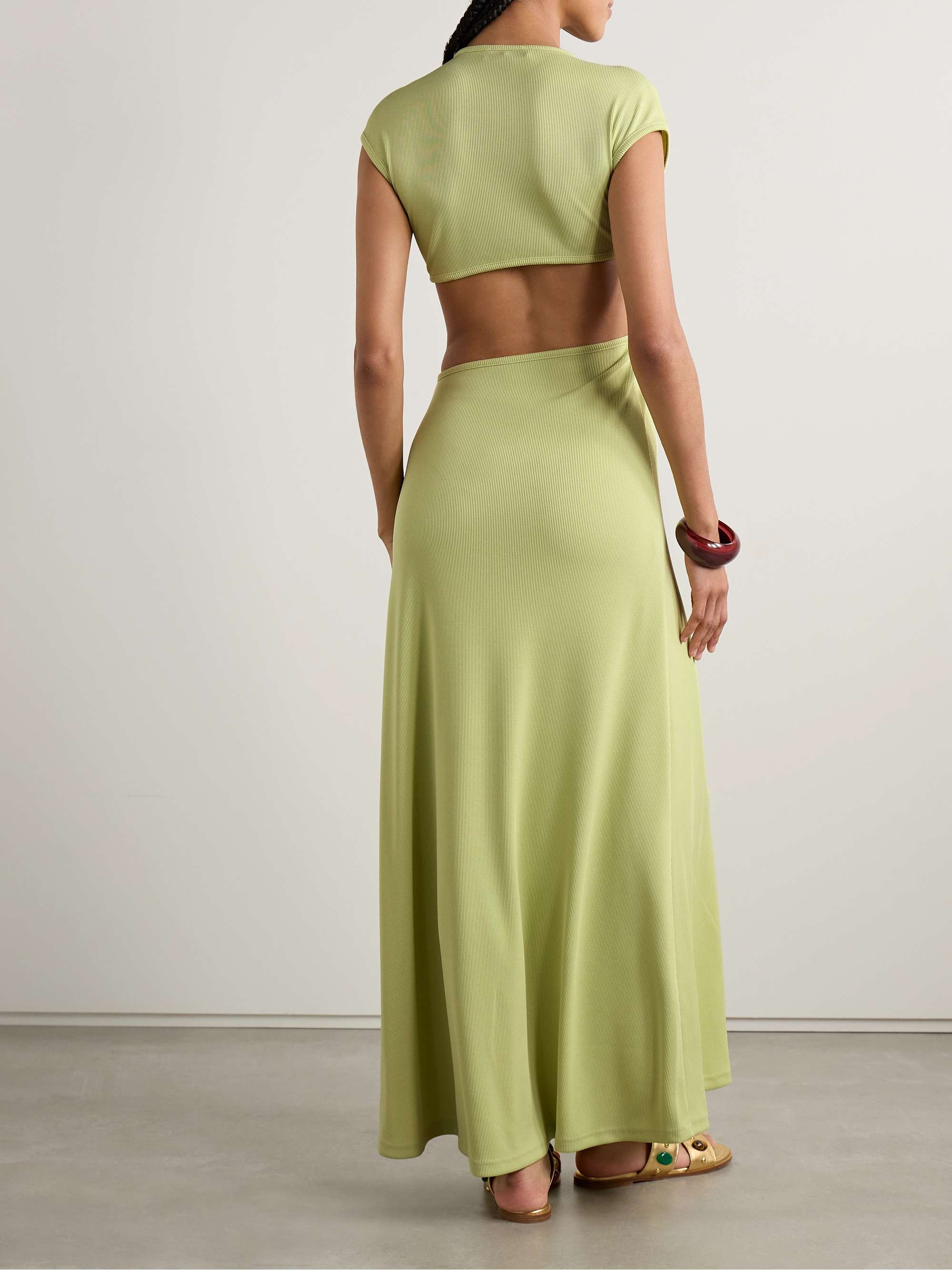 Embellished cutout ribbed-knit maxi dress view
