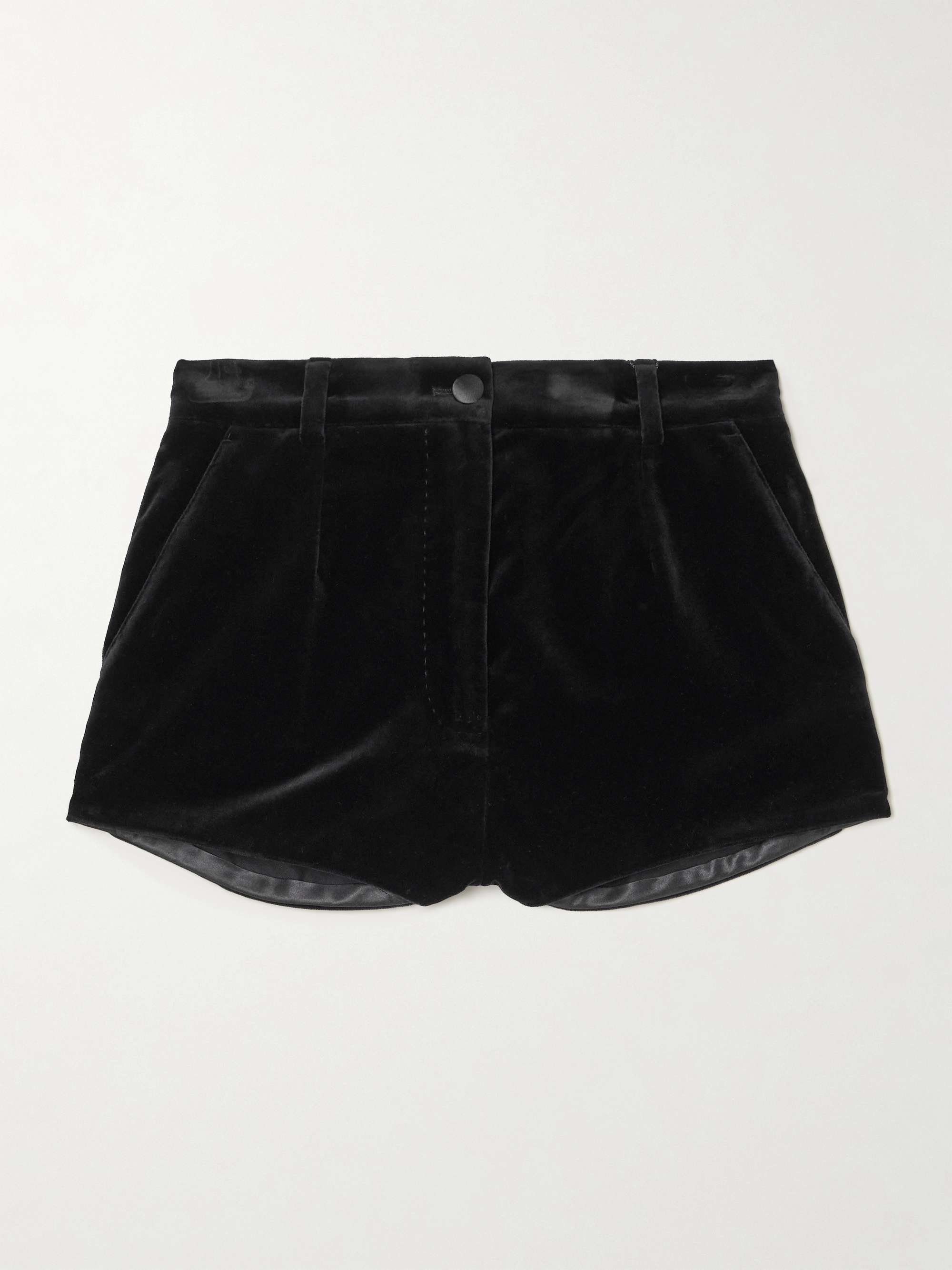 Satin-trimmed cotton-blend velvet shorts view