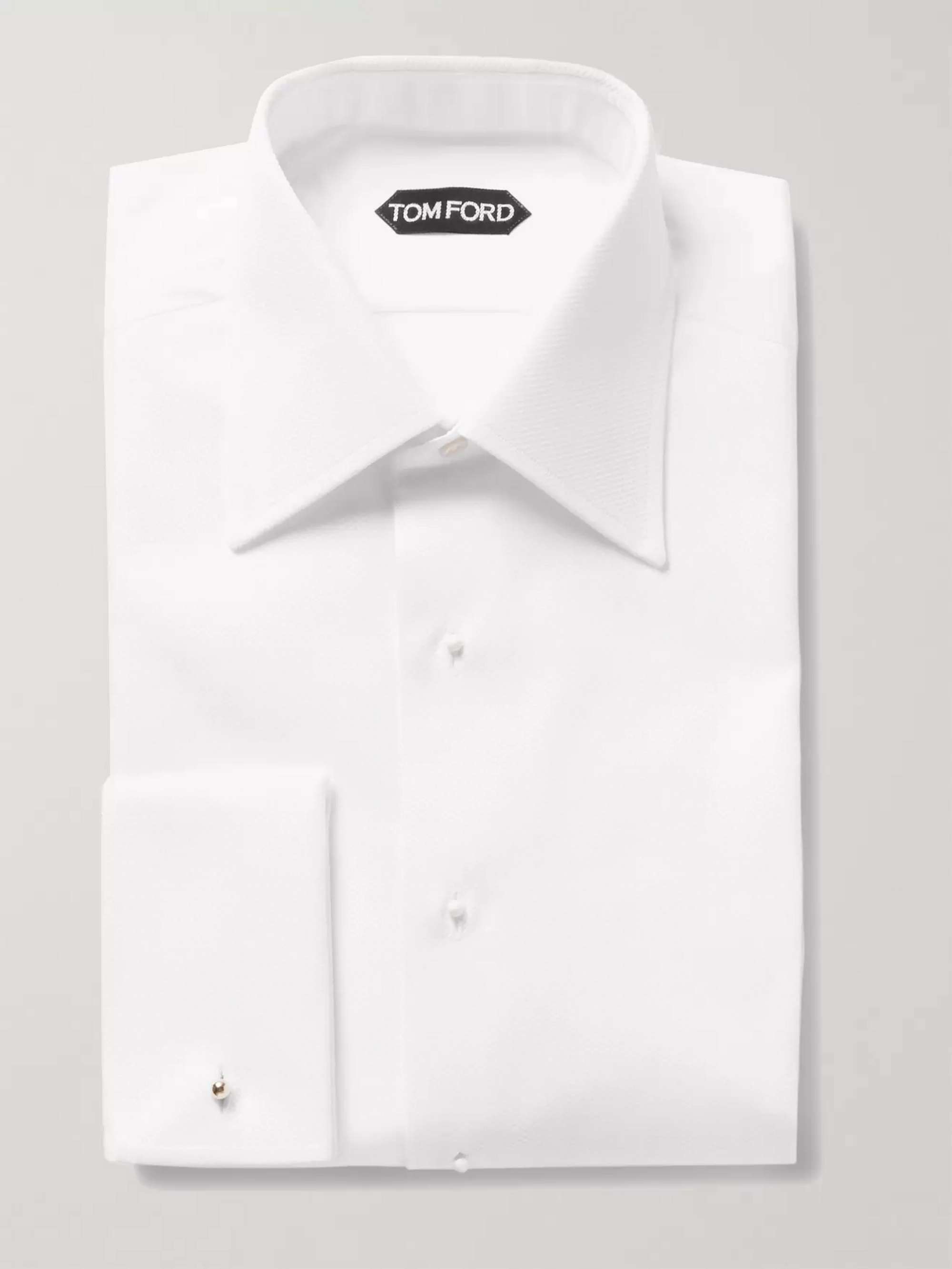 White Slim-Fit Bib-Front Double-Cuff Cotton Tuxedo Shirt view