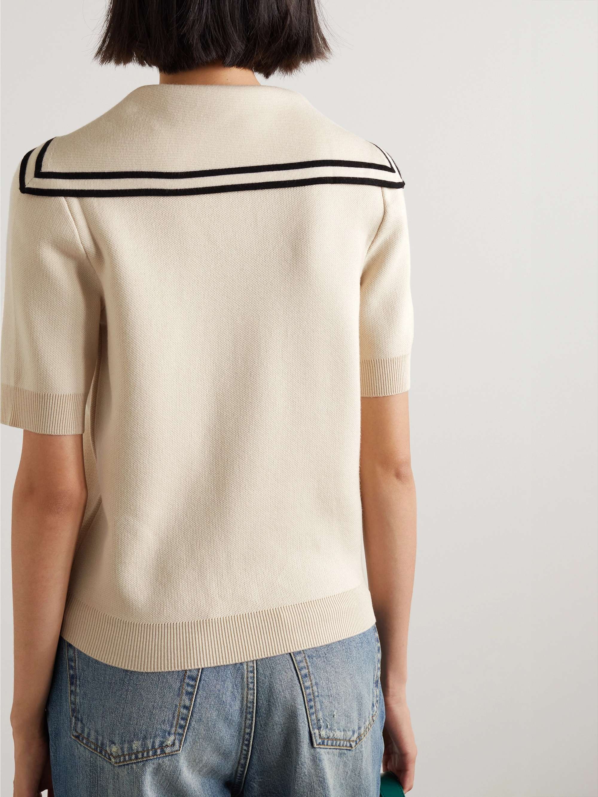 Embellished striped wool-piqué polo shirt view