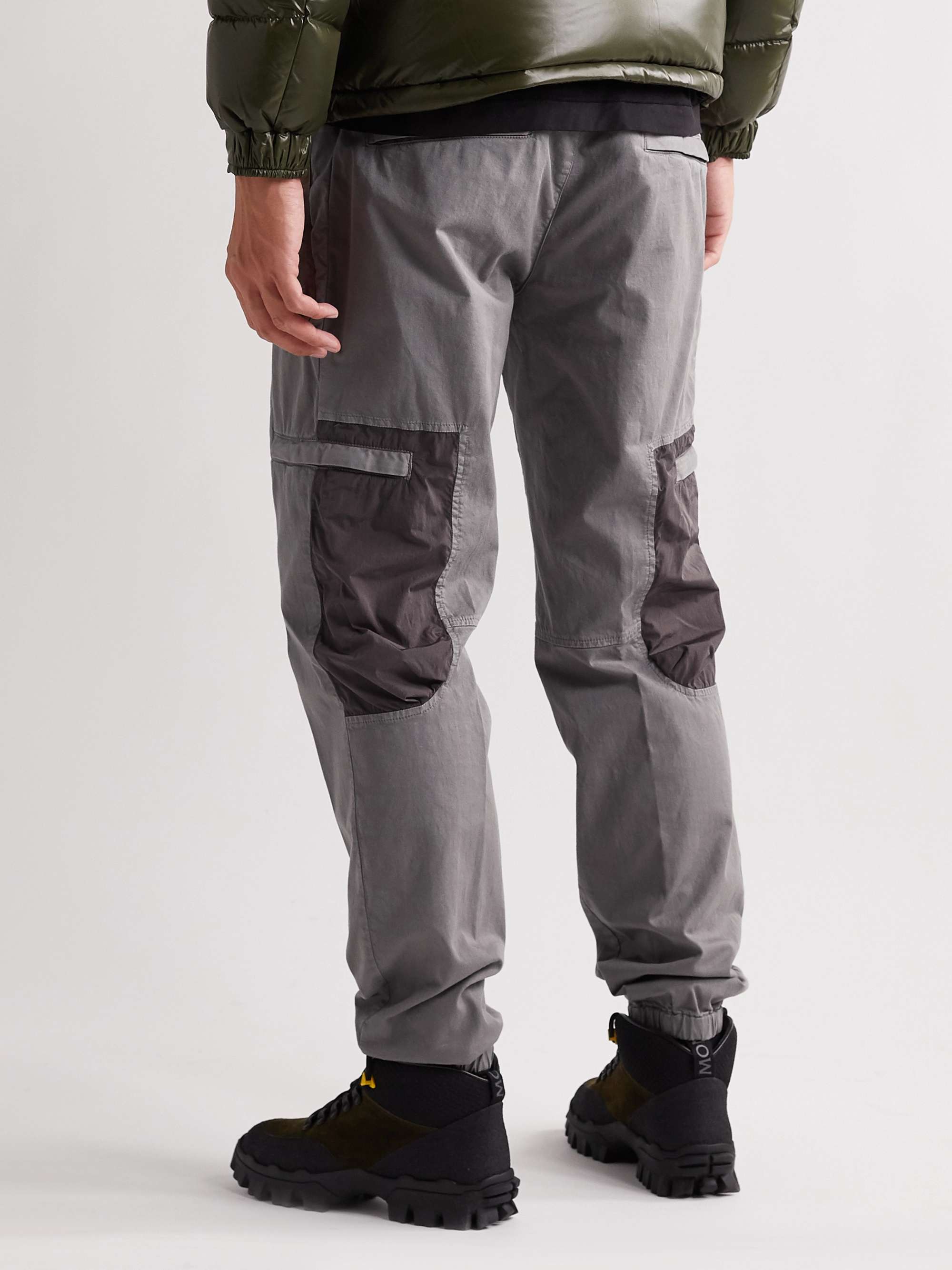 Tapered Belted Shell-Trimmed Stretch-Cotton Twill Cargo Trousers view