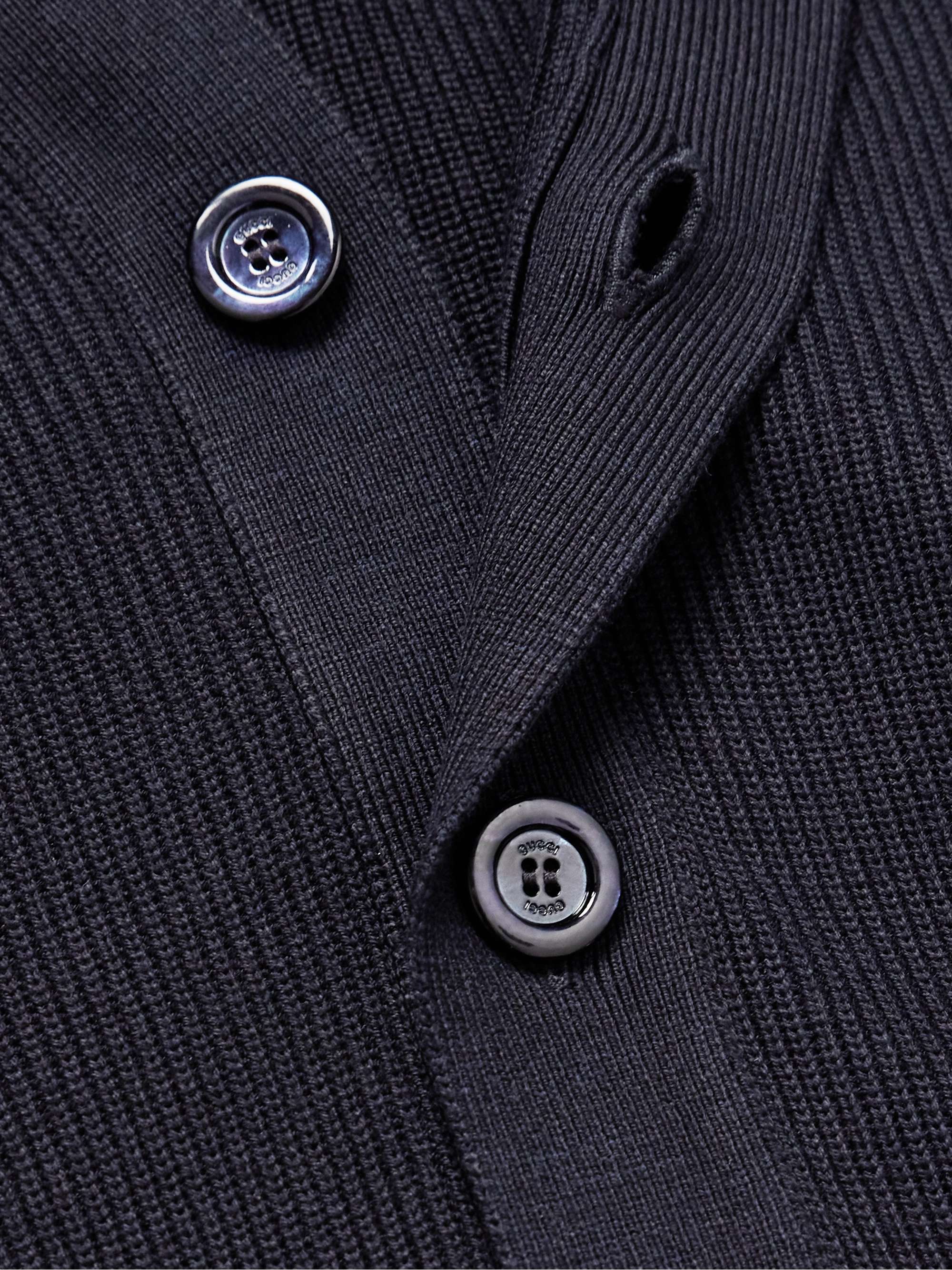 Logo-Jacquard Ribbed Silk and Cotton-Blend Cardigan view