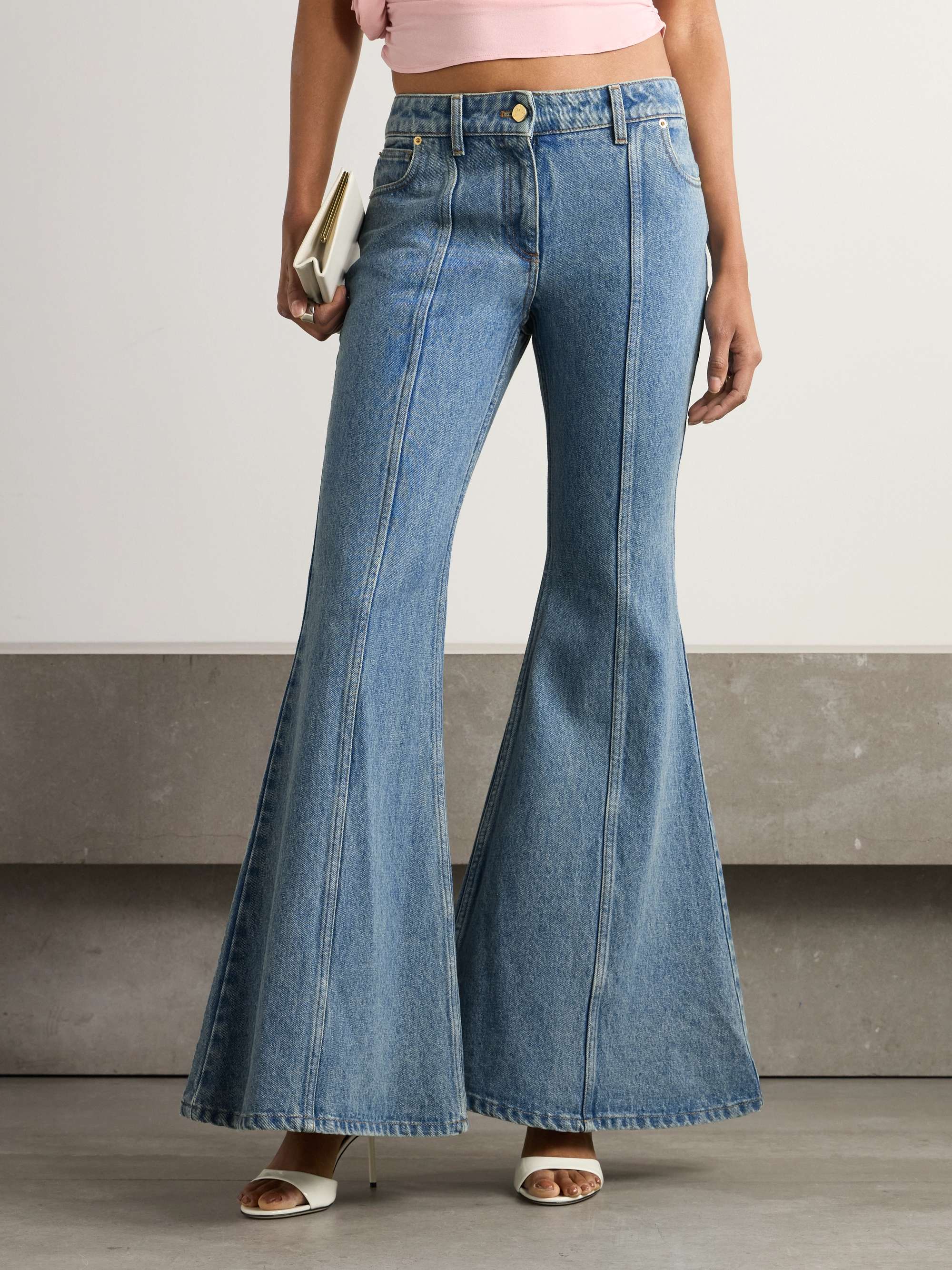 Paneled mid-rise flared jeans view