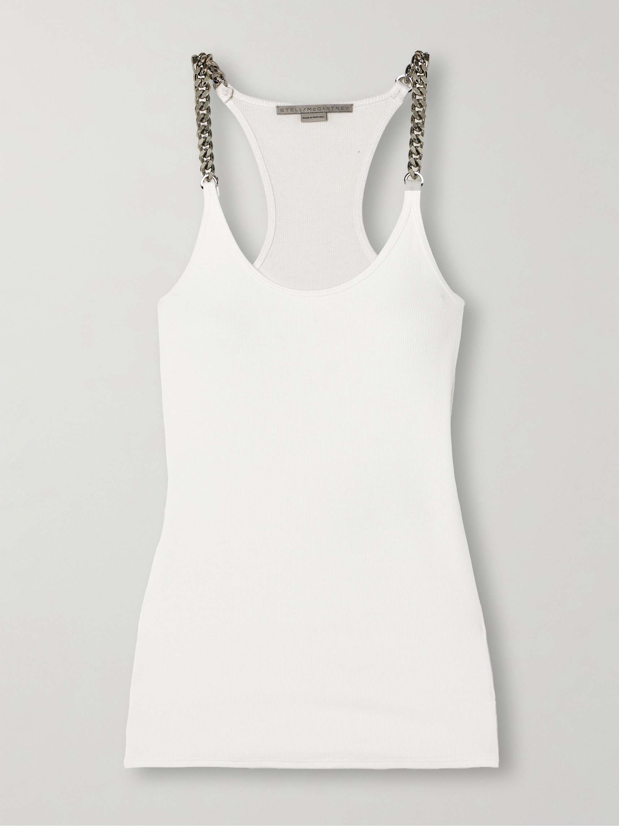 Chain-embellished ribbed cotton-blend jersey tank view