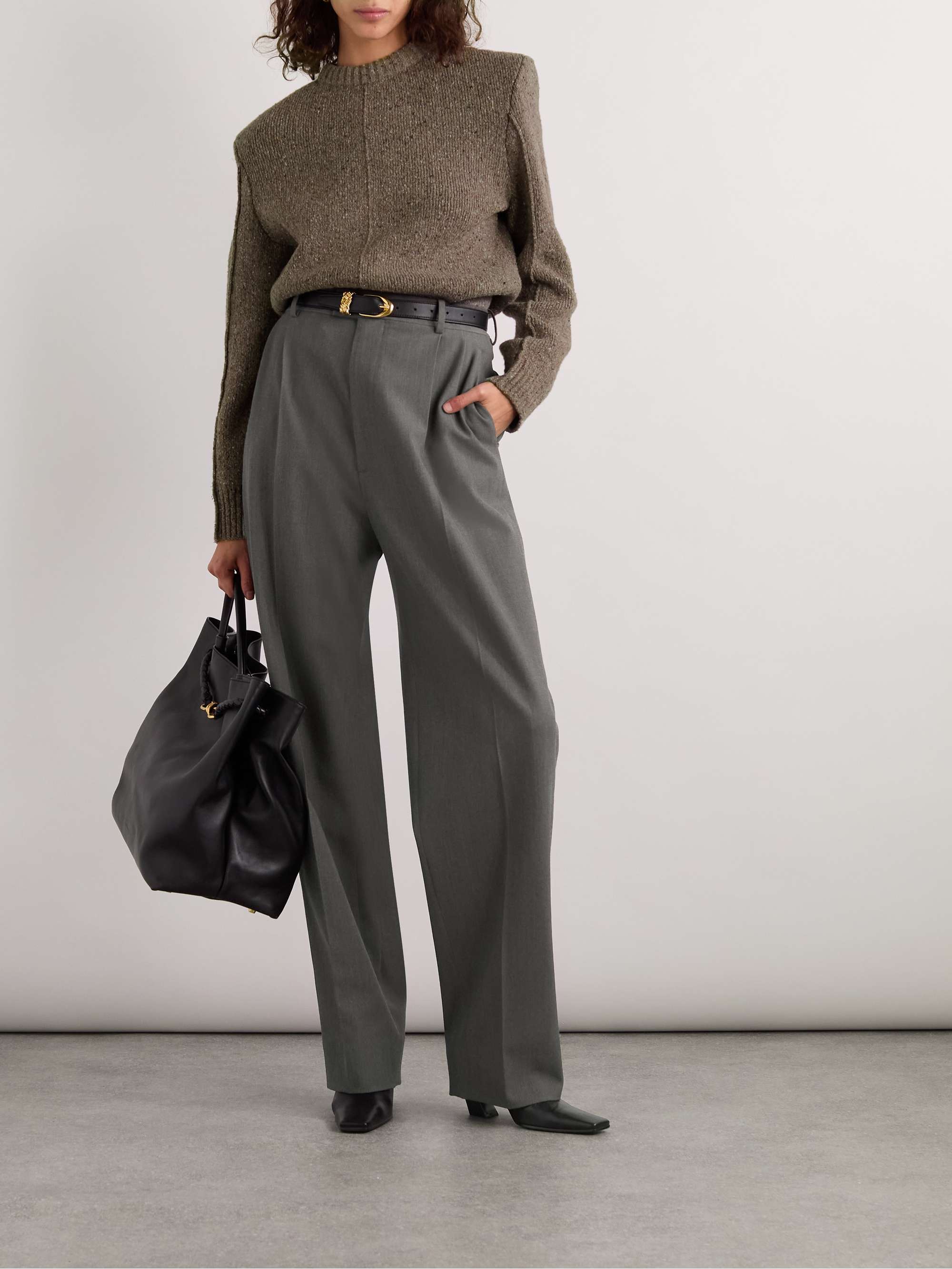 Pleated wool-blend straight-leg pants view