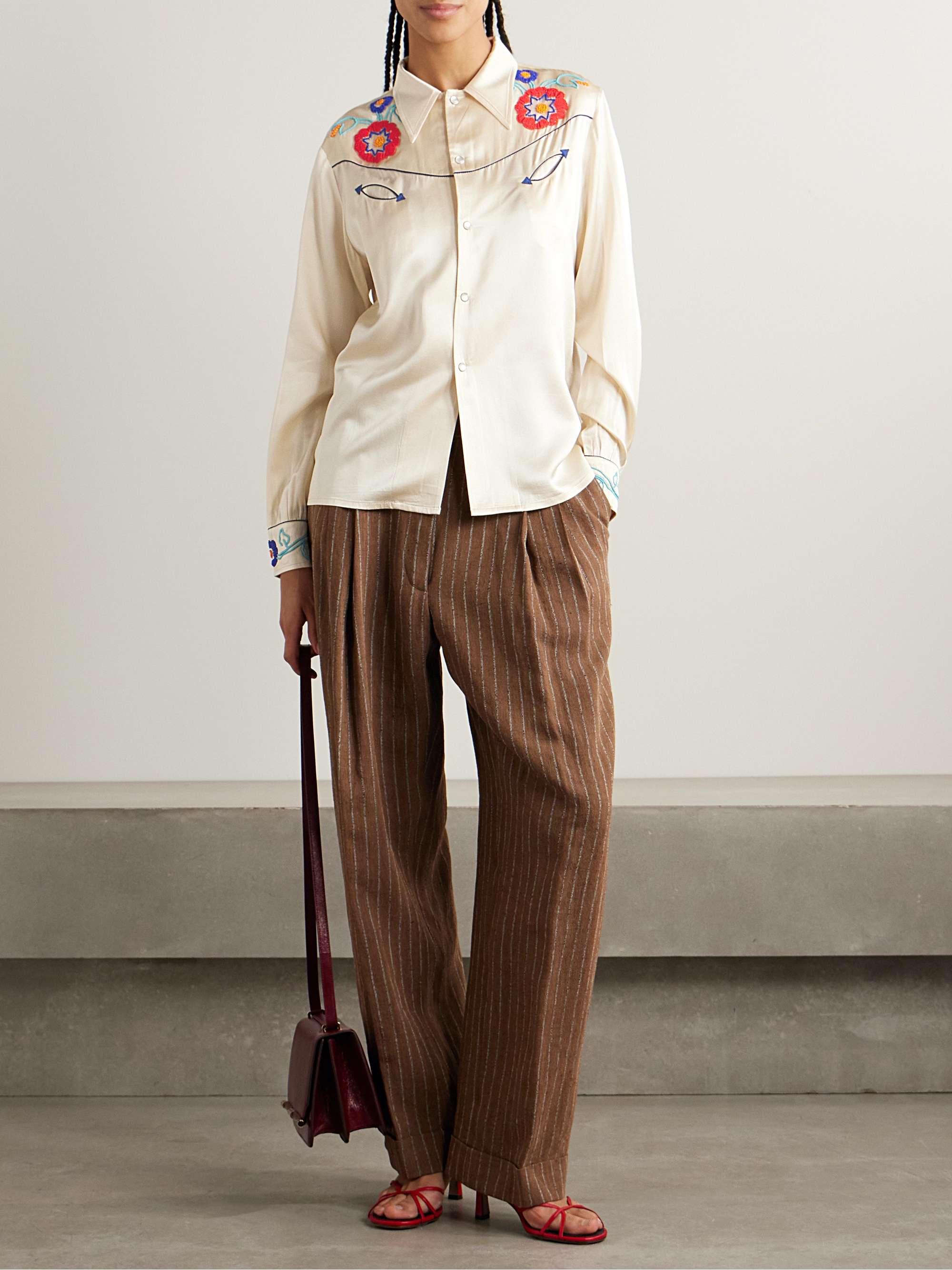Garden Party bead-embellished embroidered silk-satin shirt view