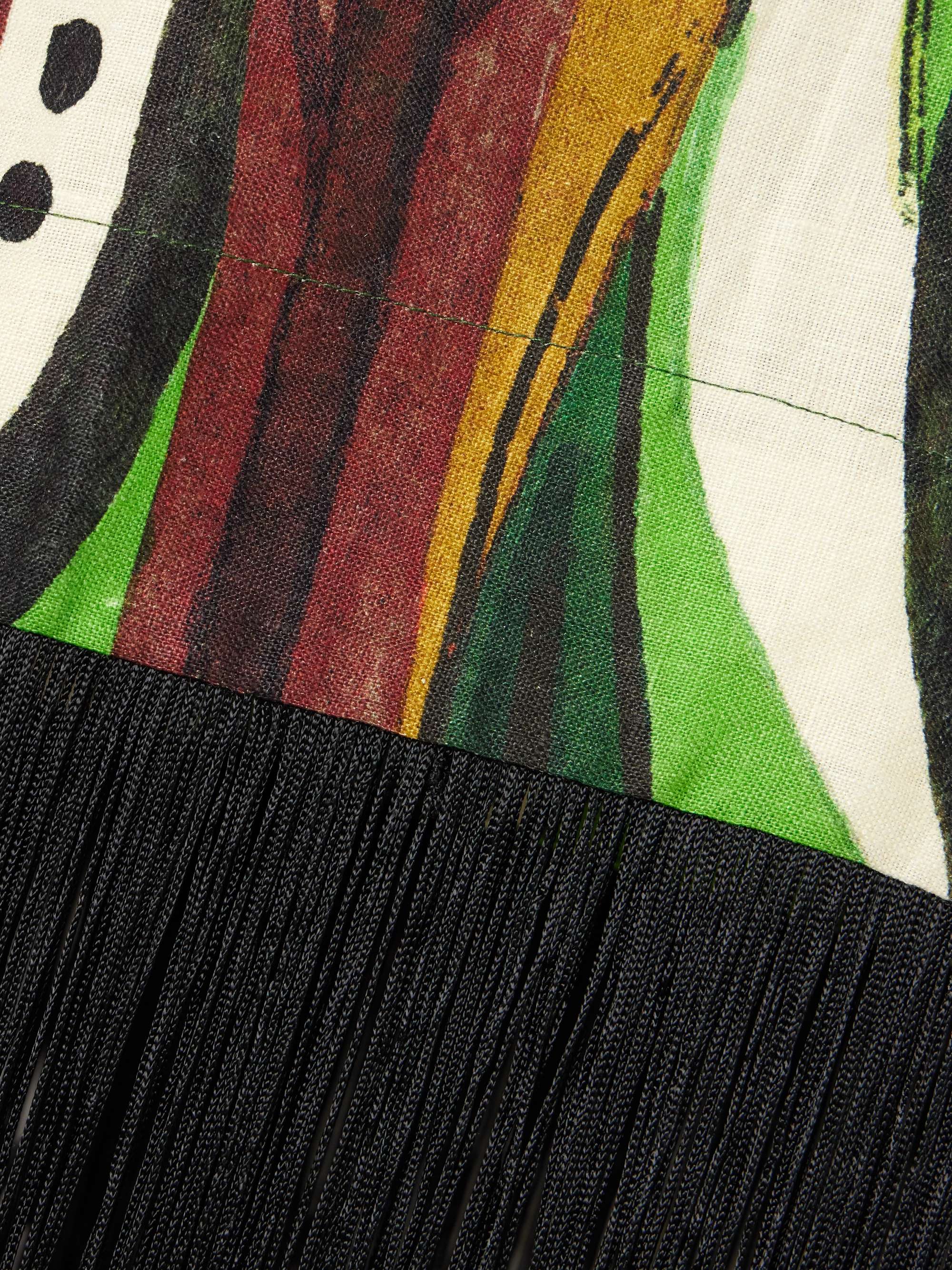 Coconut Tree Flow strapless fringed printed linen top view