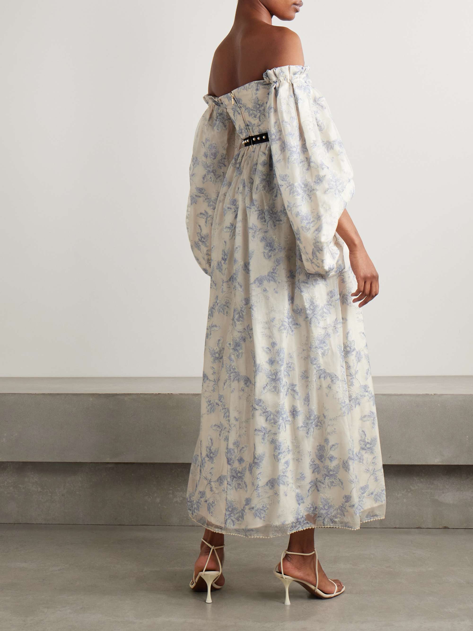 Alhelí Bougainvillea off-the-shoulder embellished tulle midi dress view