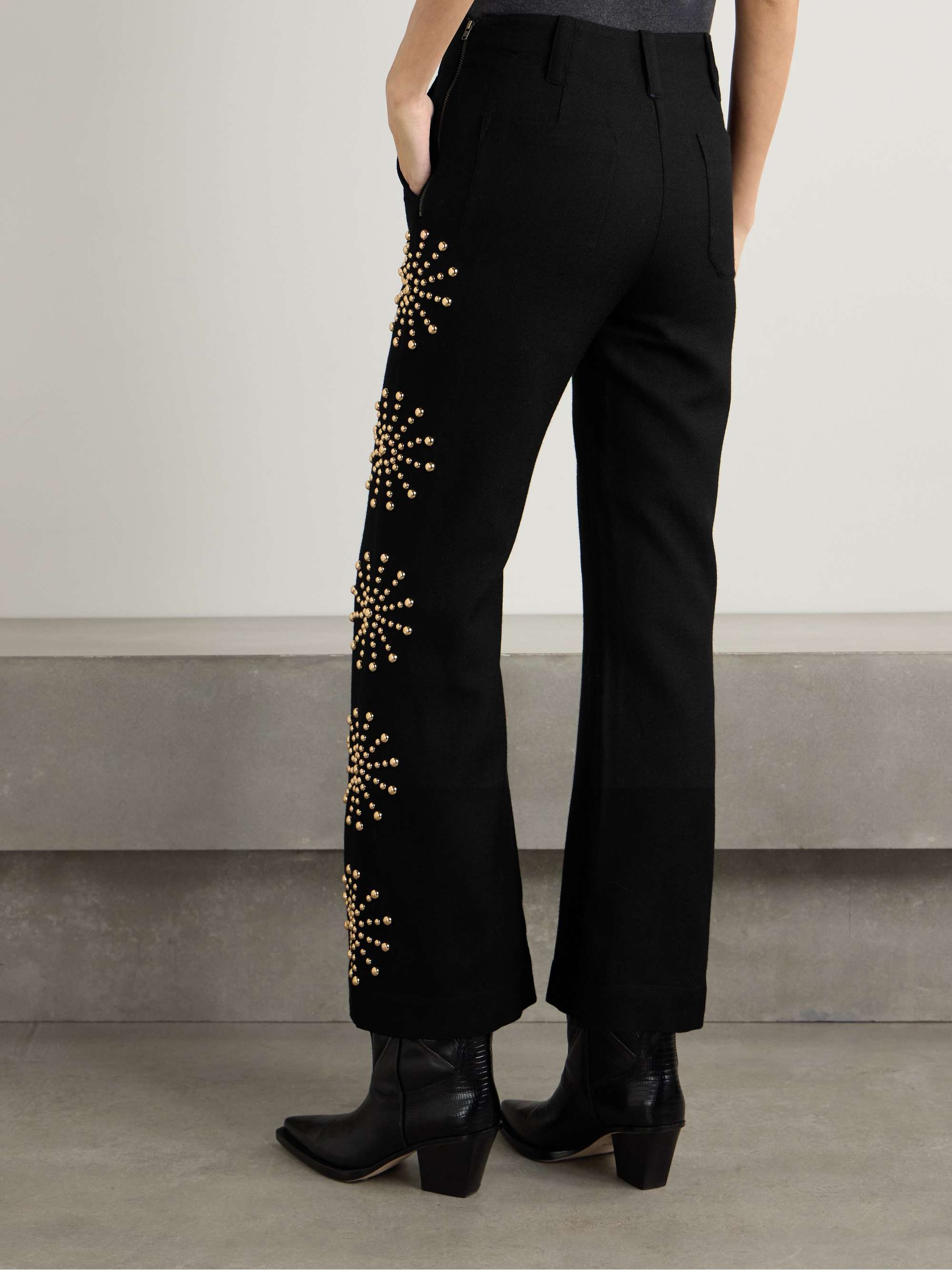 Charlie Casino studded wool-twill flared pants view