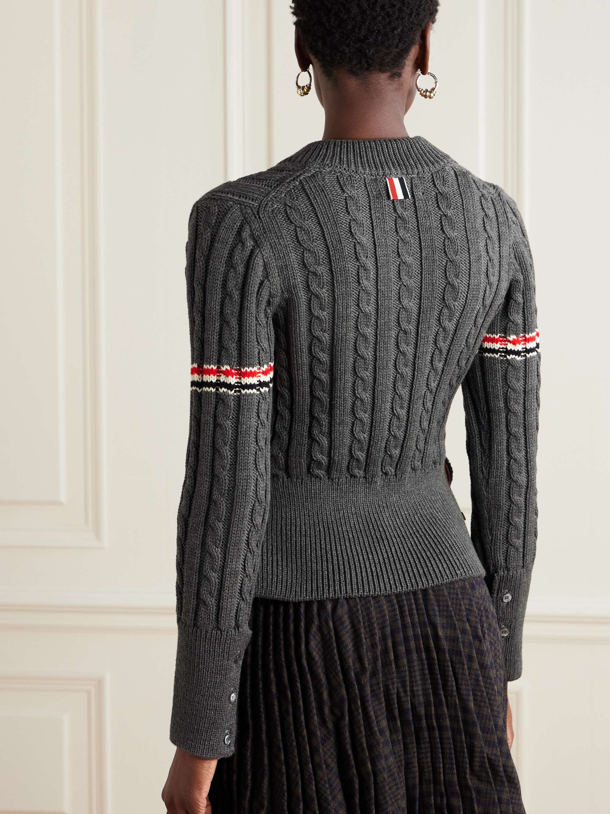 Striped cable-knit wool sweater view
