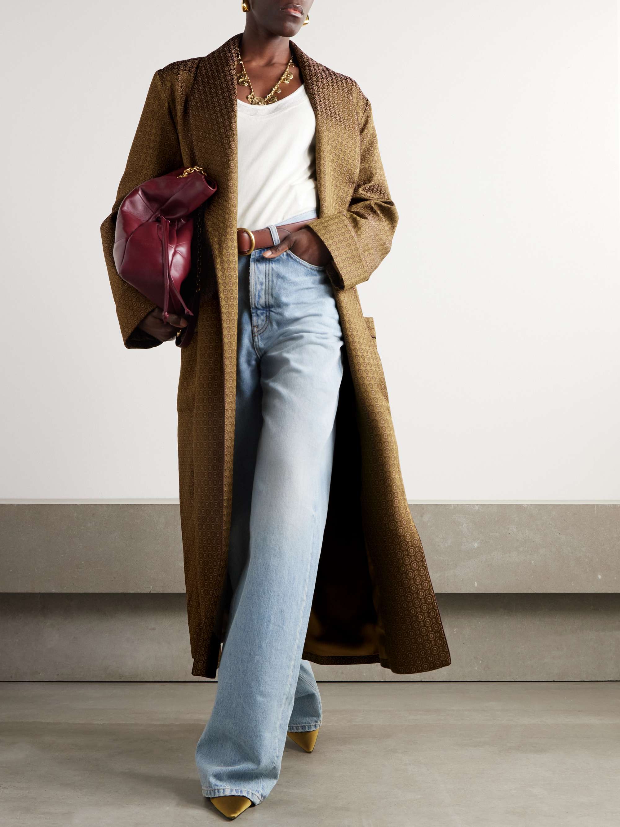 Belted jacquard coat view