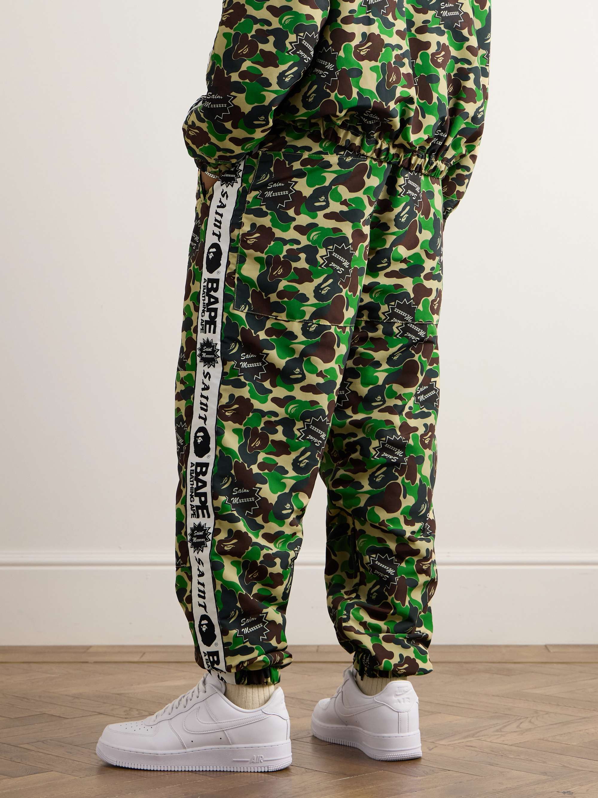 + BAPE® Straight-Leg Webbing-Trimmed Camouflage-Print Shell Trousers view
