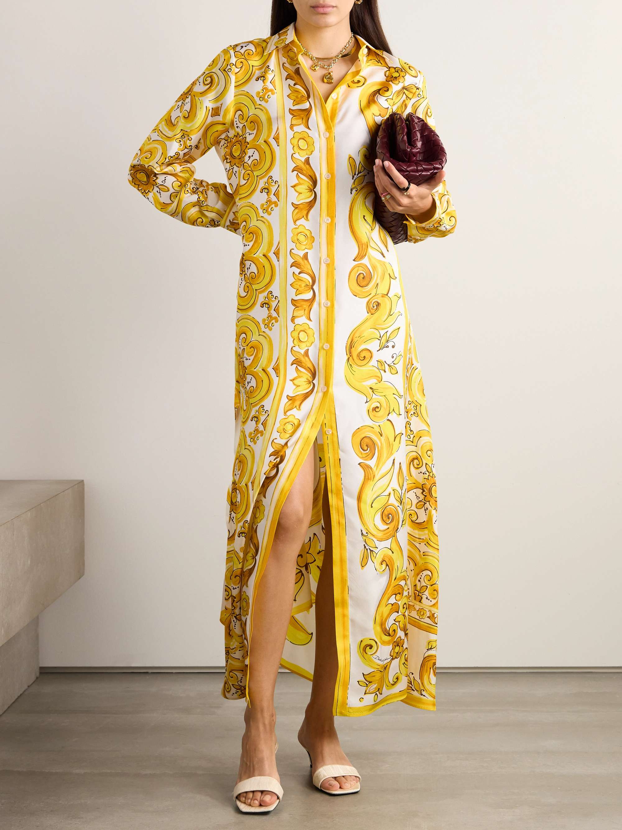 Maiolica printed silk-twill maxi shirt dress view