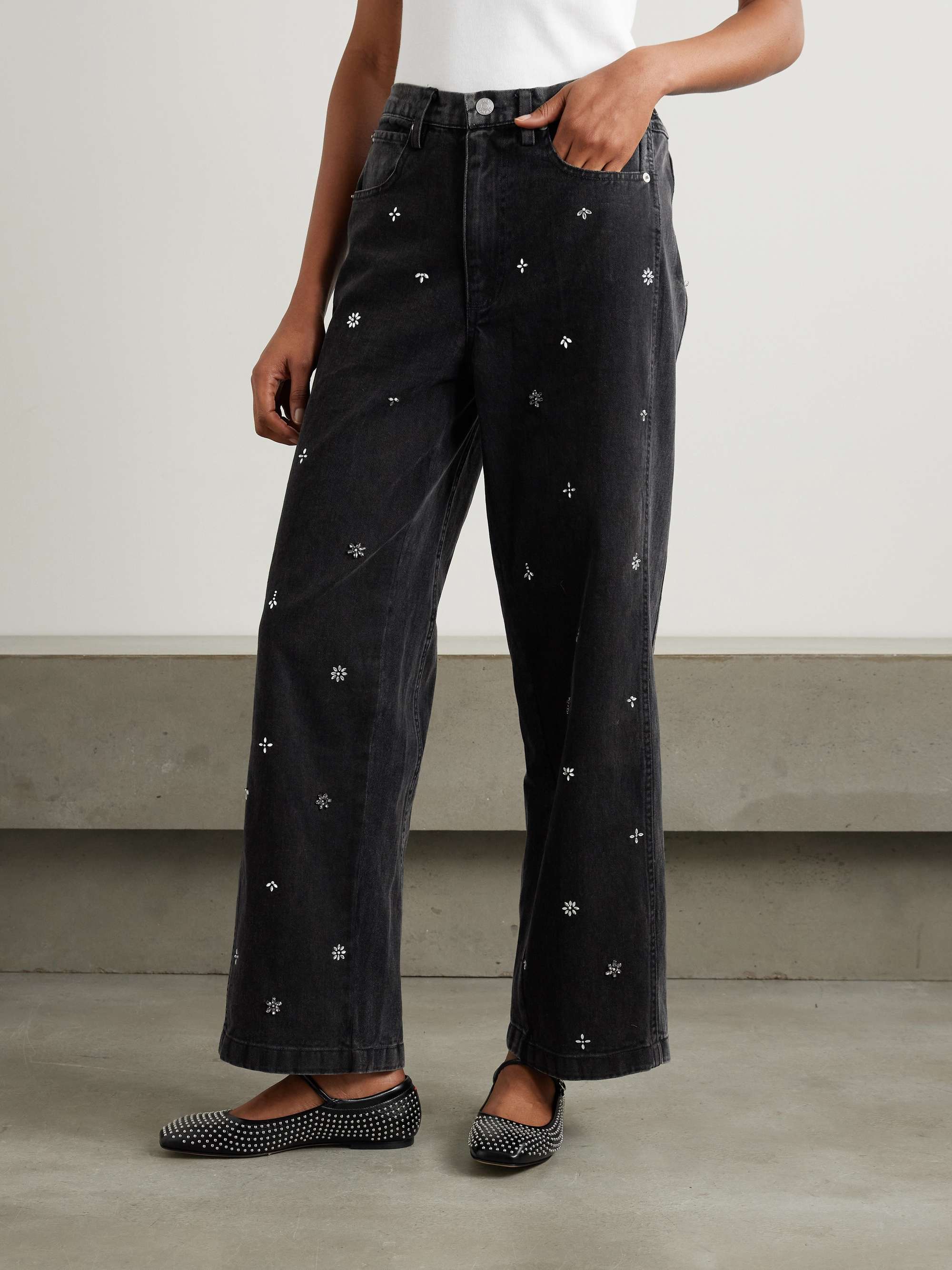Bala crystal-embellished high-rise wide-leg jeans view