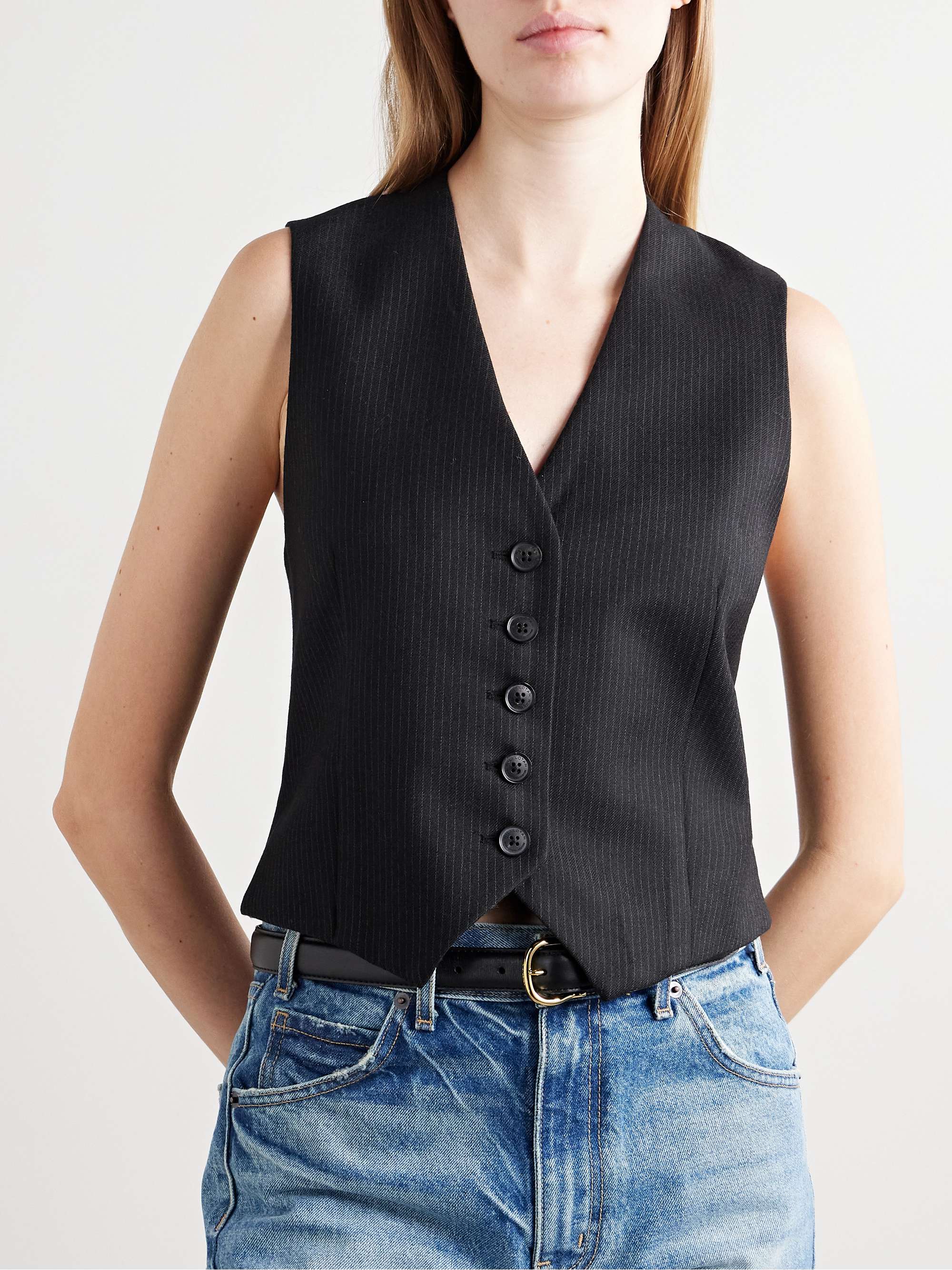 Angelina pinstriped wool-twill vest view