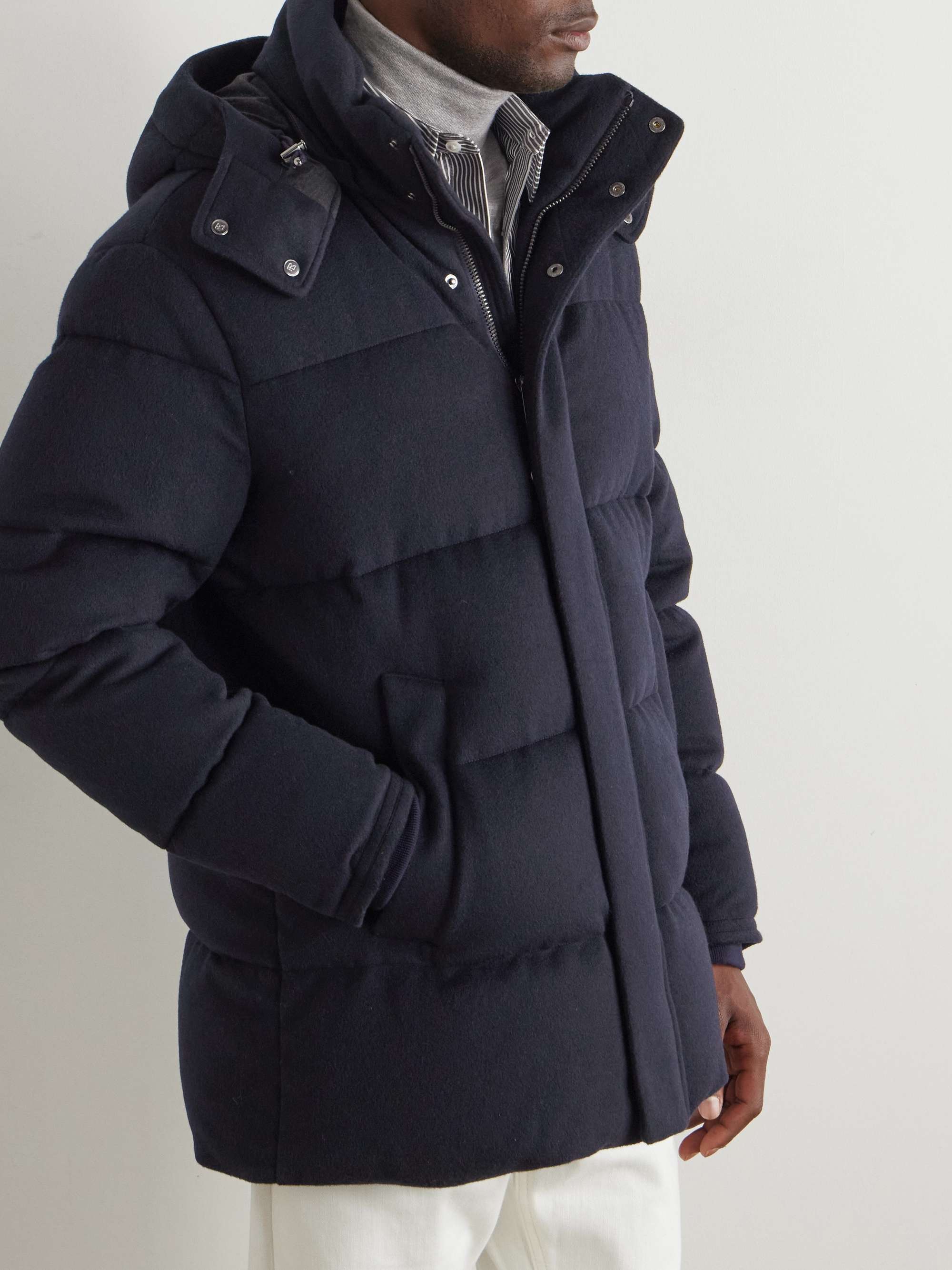Quilted Brushed Wool-Blend Hooded Down Jacket view
