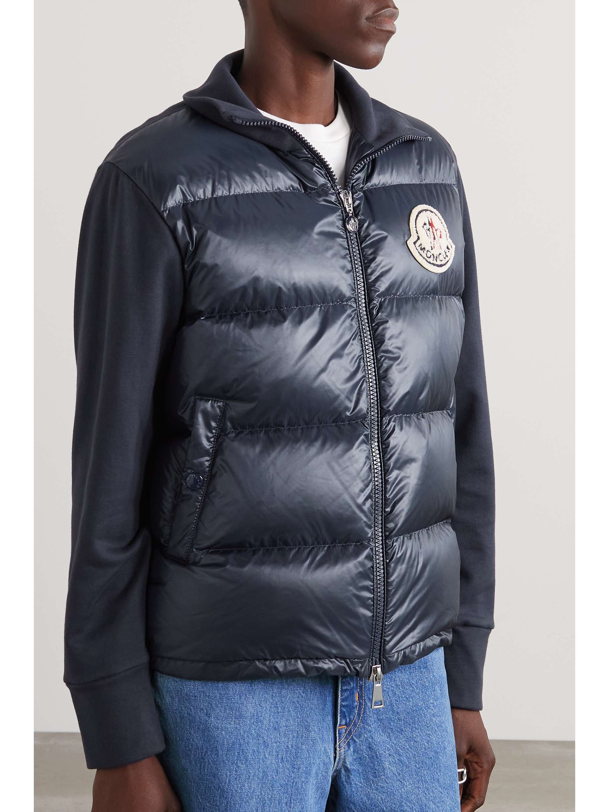 Appliquéd cotton-blend jersey and quilted shell down jacket view