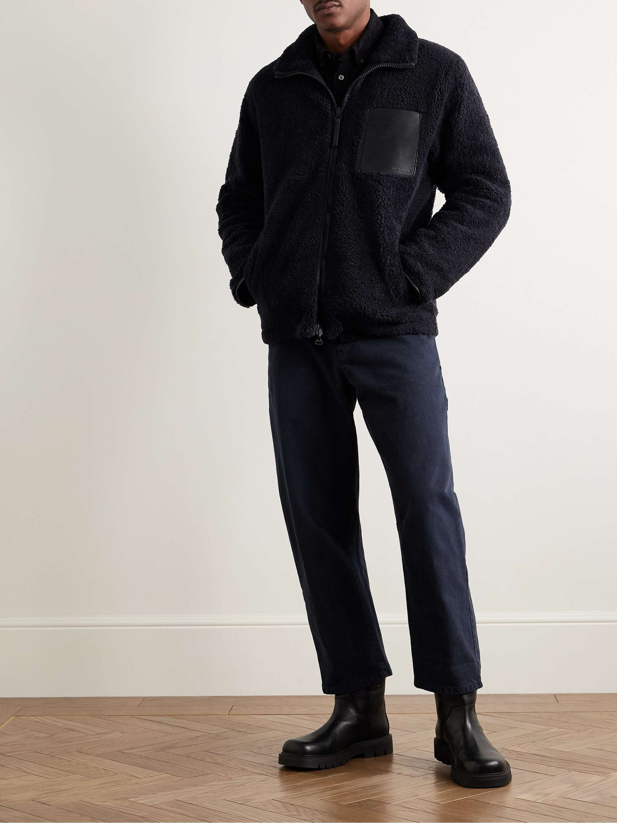 Reversible Leather-Trimmed Shearling and Shell Jacket view