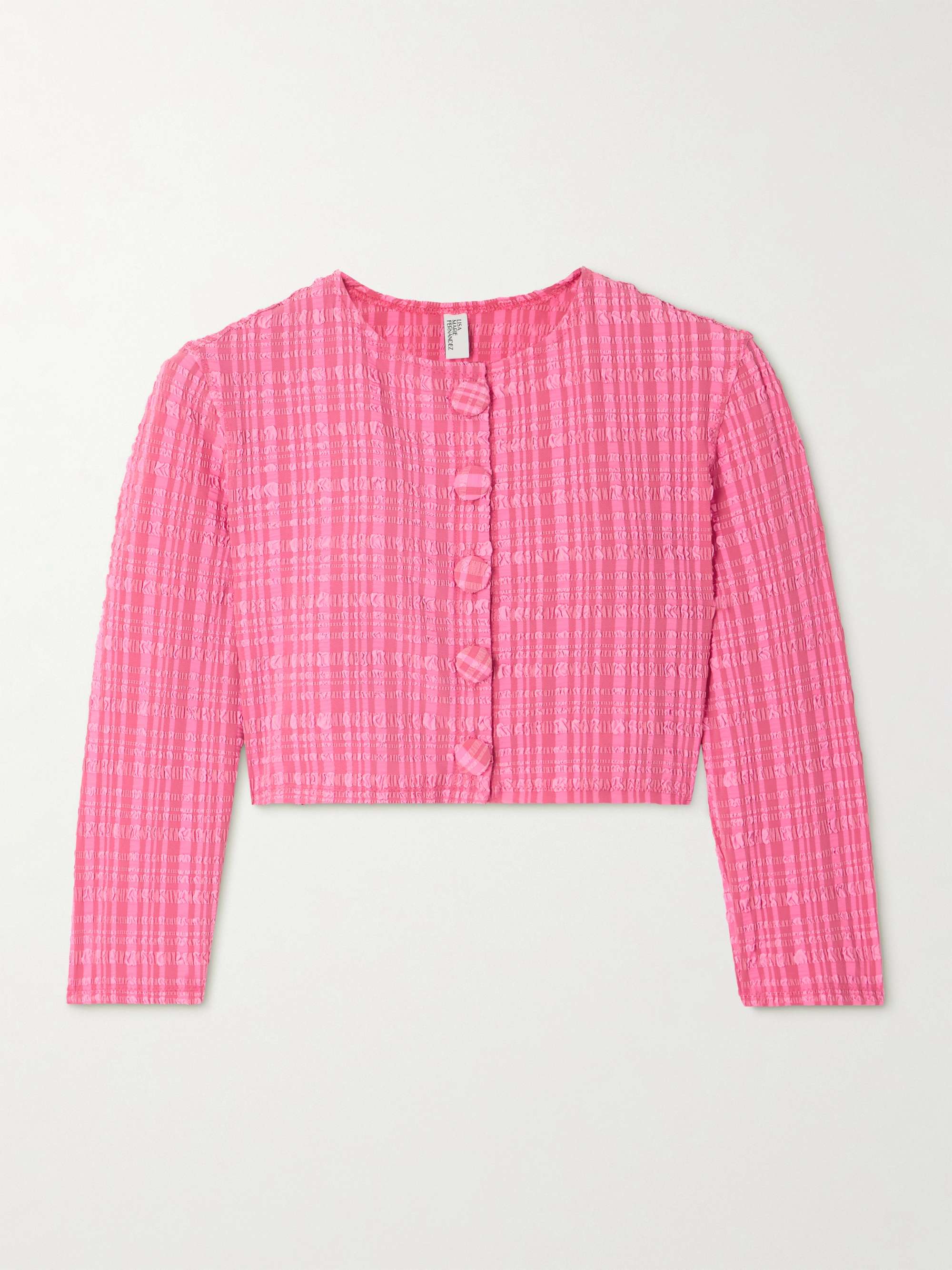 Cropped checked seersucker cardigan view