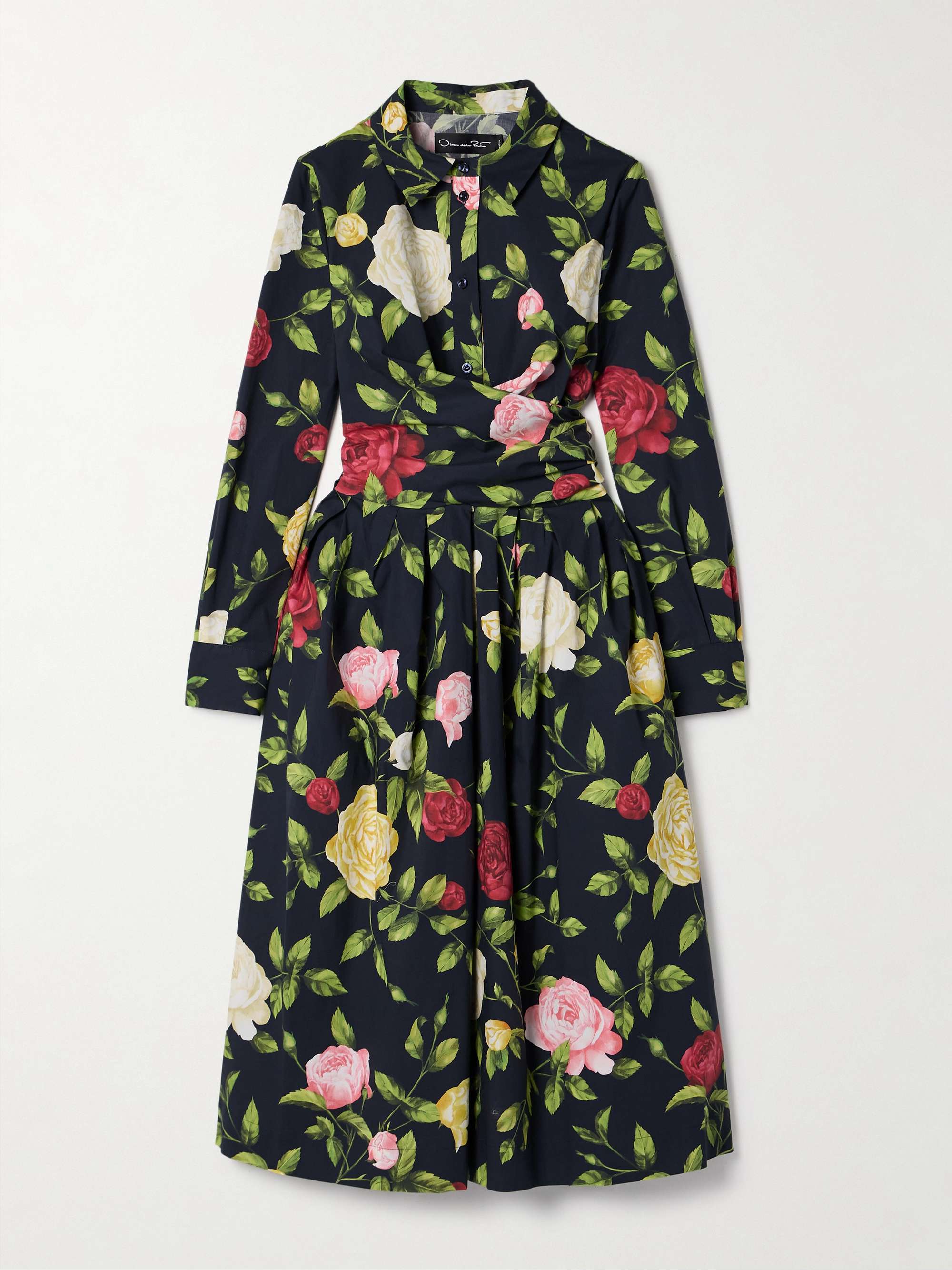 Wrap-effect floral-print cotton-blend poplin midi dress view