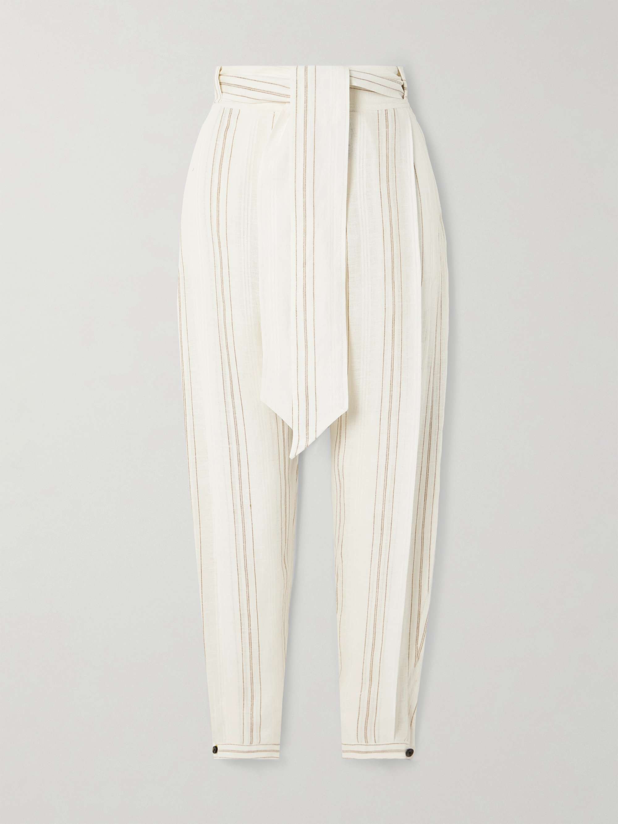 Gustel belted striped linen tapered pants view