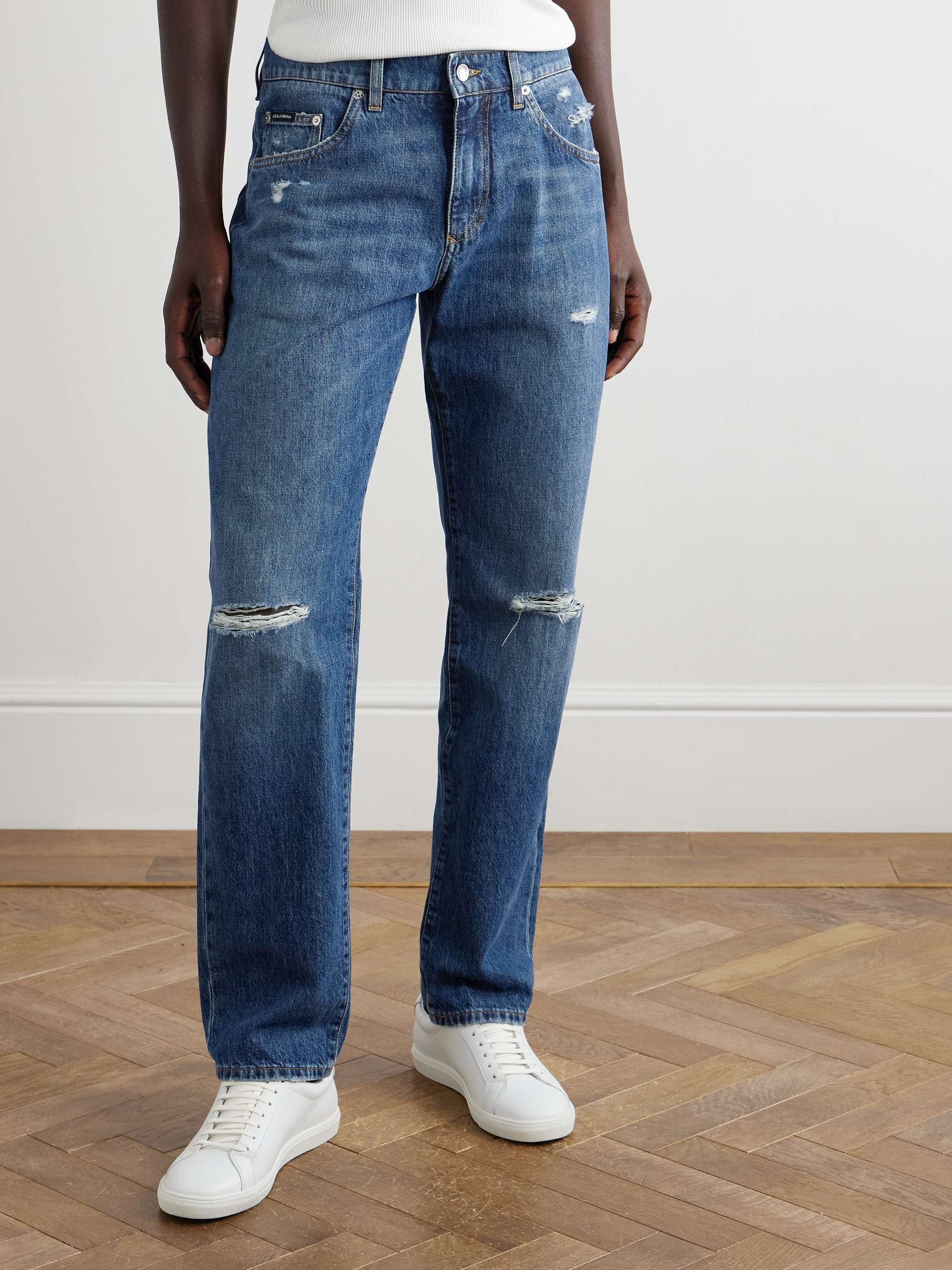 Straight-Leg Distressed Logo-Appliquéd Jeans view