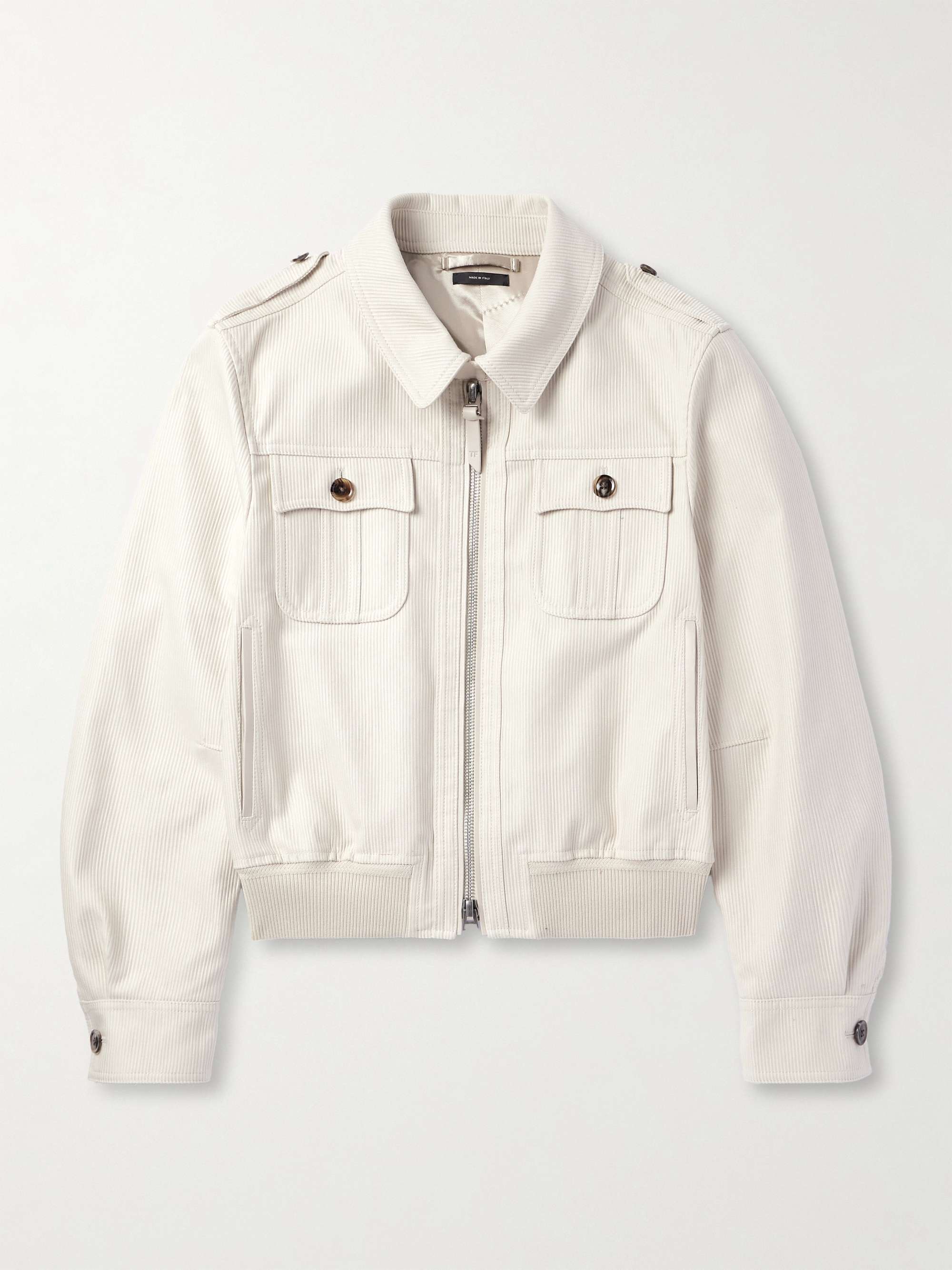 Slim-Fit Leather-Trimmed Cotton-Corduroy Jacket view