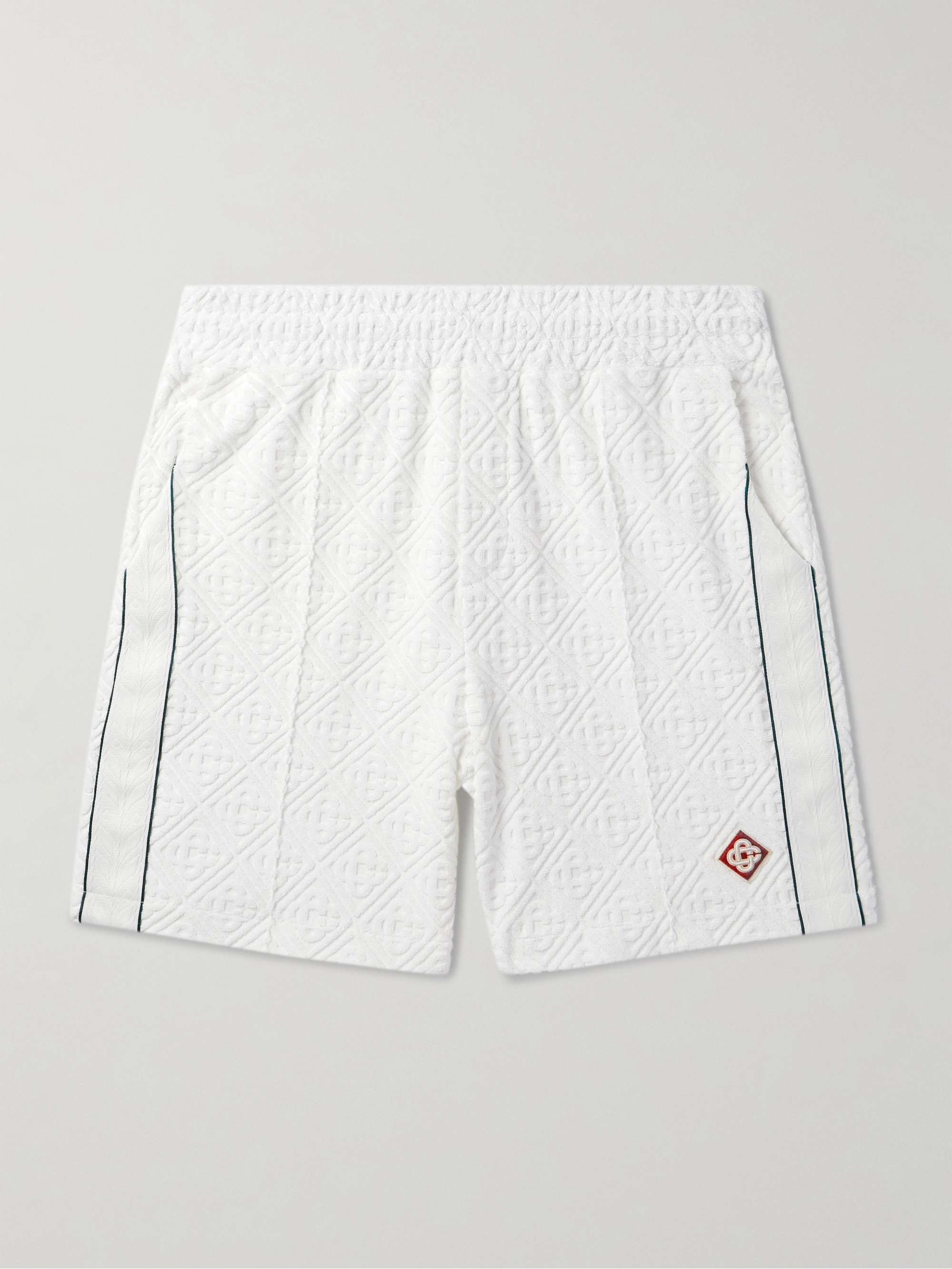 Straight-Leg Logo-Appliquéd Monogrammed Jacquard Cotton-Blend Terry Shorts view