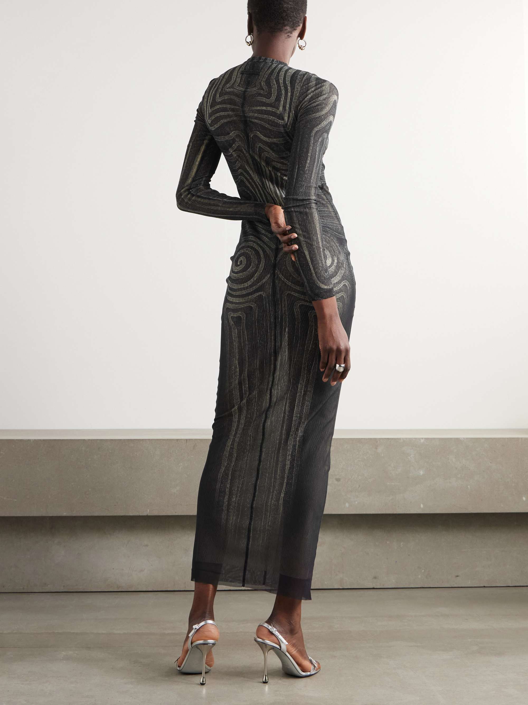 Trompe l'oeil printed mesh maxi dress view