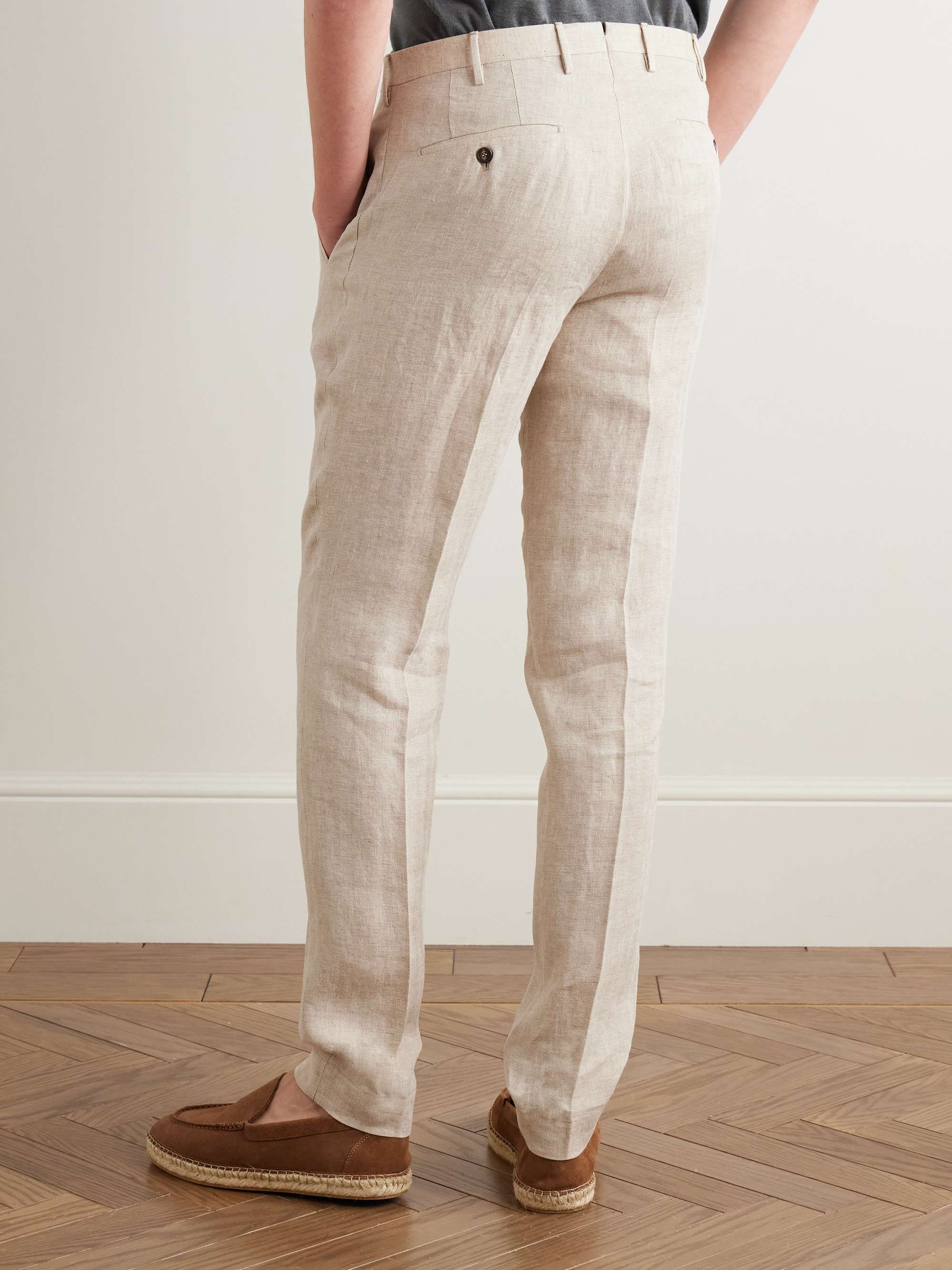 Venezia 1951 Tapered Pleated Herringbone Linen Trousers view