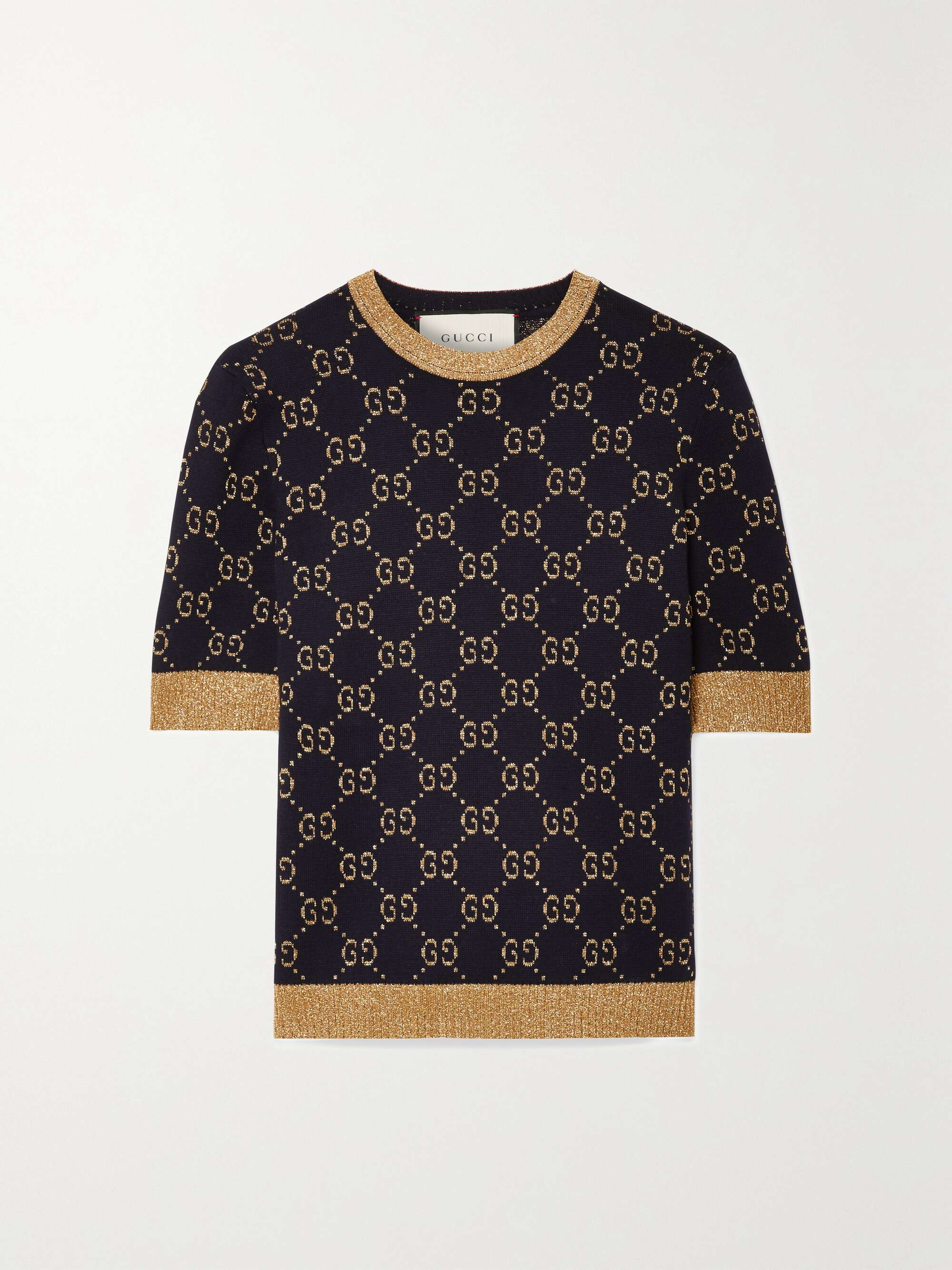 Metallic jacquard-knit cotton-blend sweater view