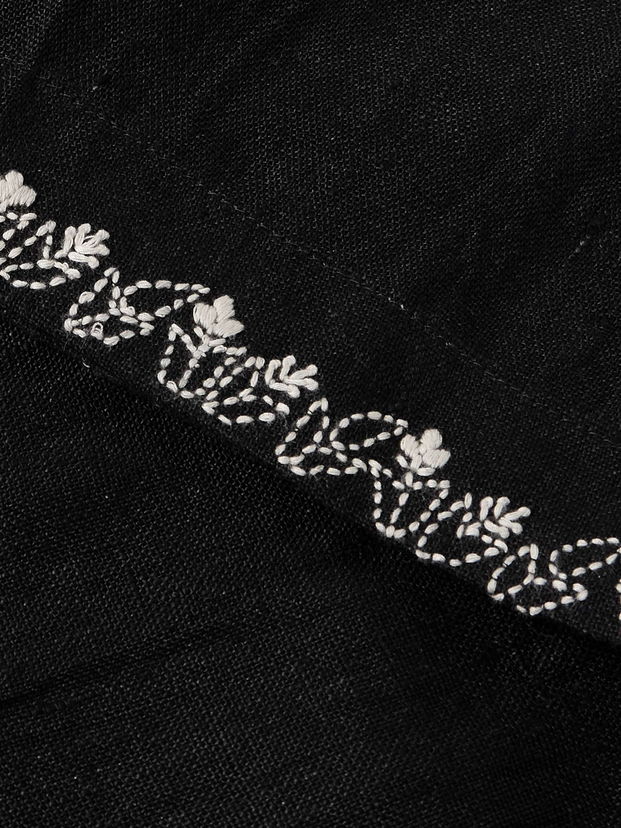 Straight-Leg Pleated Embroidered Linen Shorts view