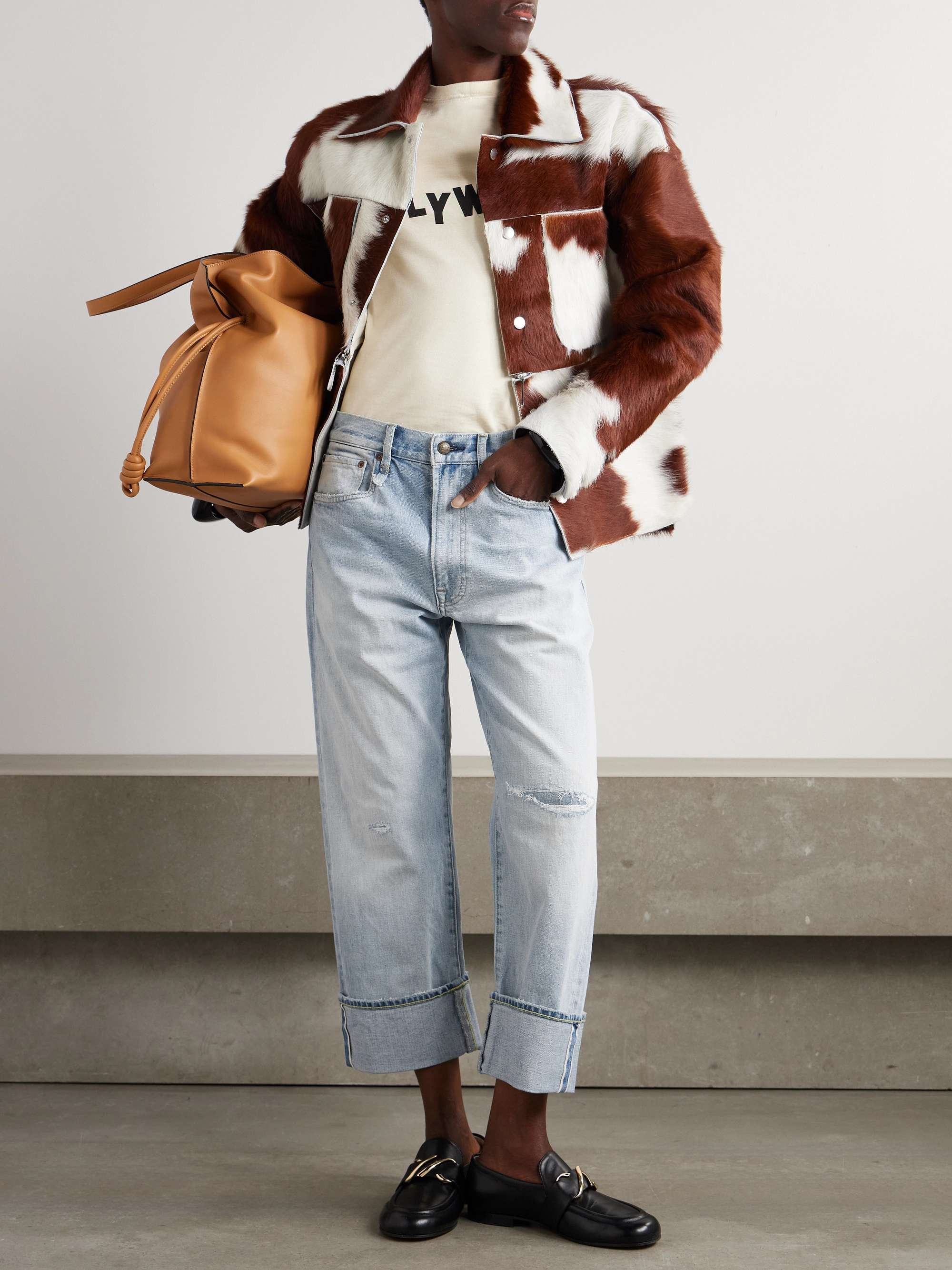 Cuffed X-BF distressed low-rise straight-leg jeans view