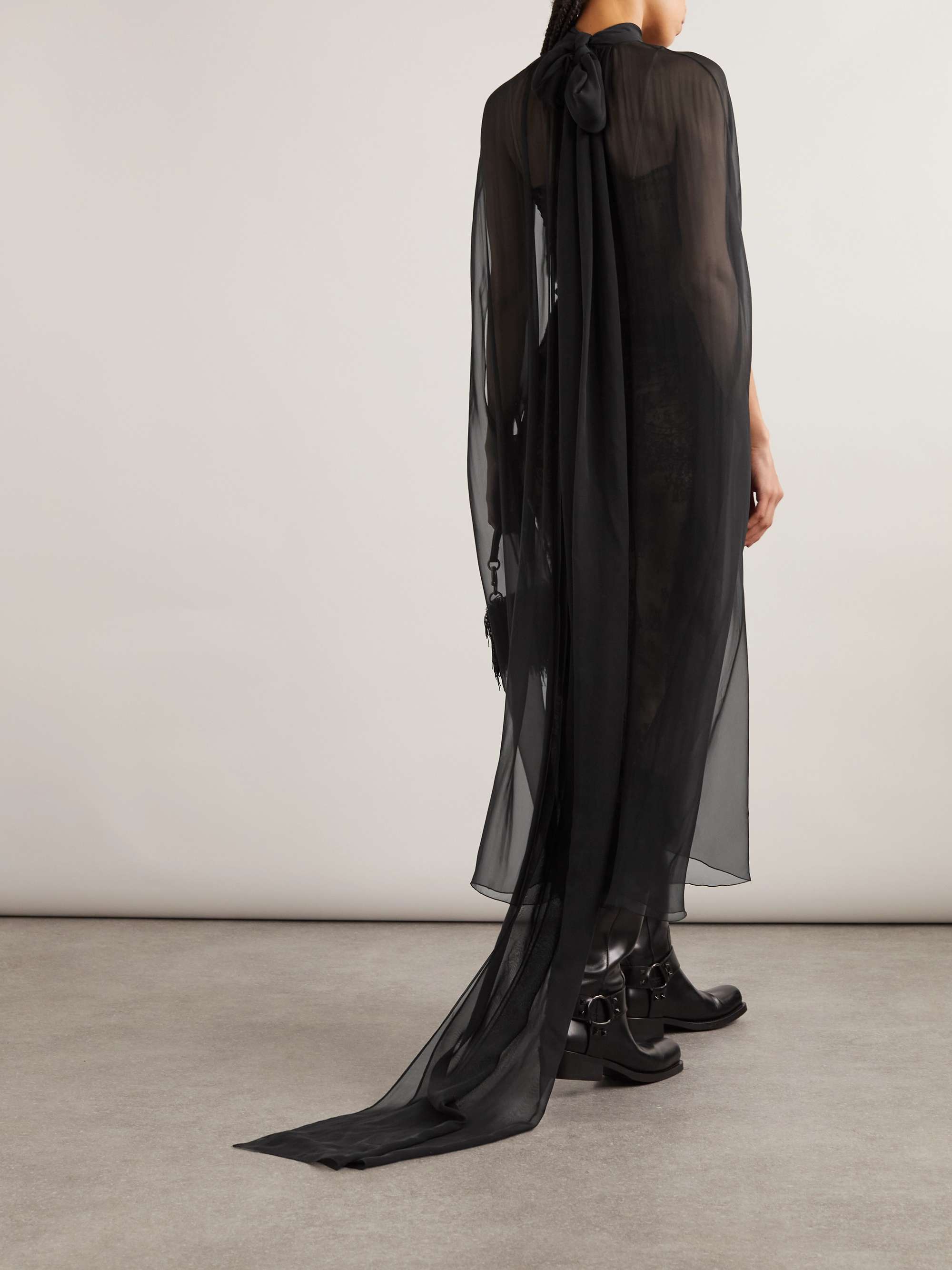 Cape-effect Leavers lace and silk-chiffon midi dress view