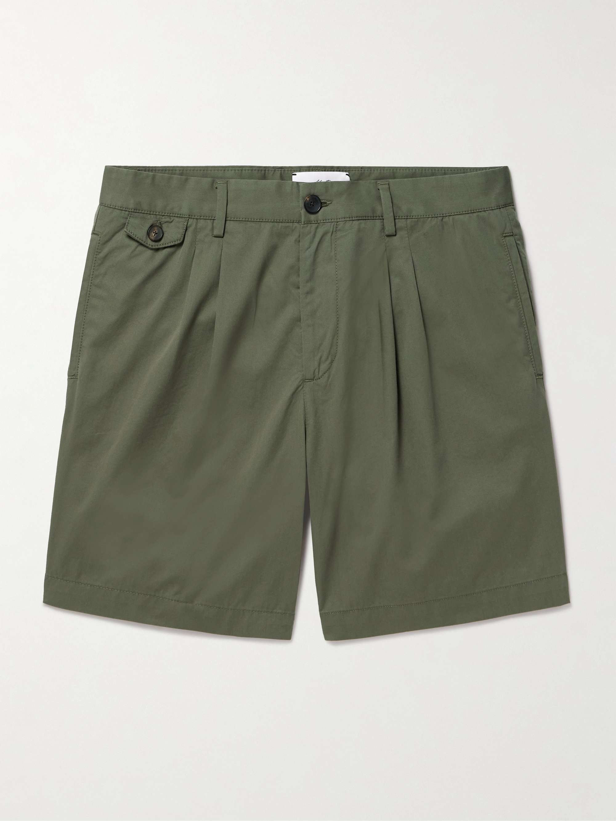 Straight-Leg Pleated Organic Cotton-Poplin Shorts view
