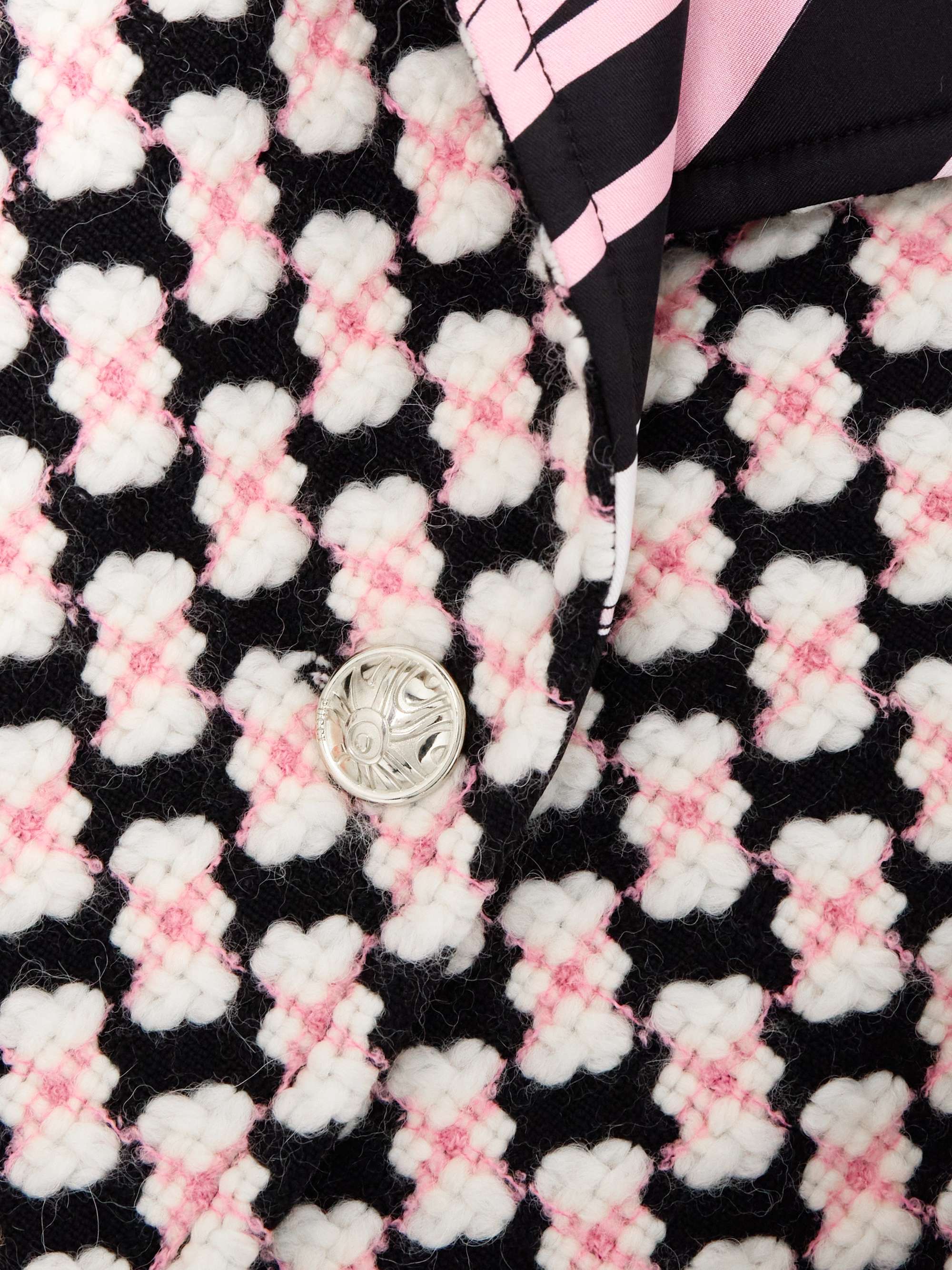 Reversible double-breasted printed silk-twill and wool-blend tweed jacket view