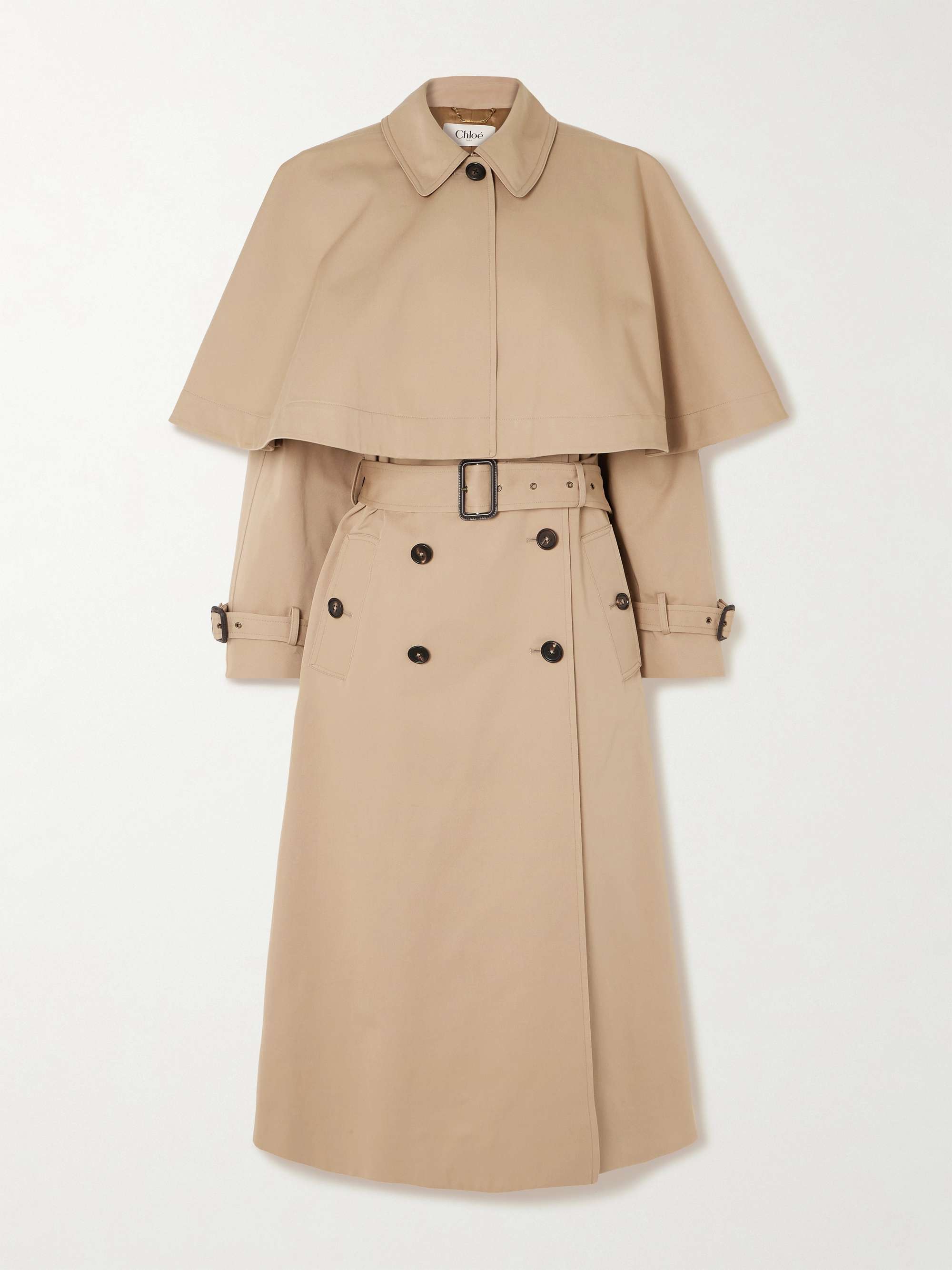 Layered leather-trimmed organic cotton-gabardine trench coat view