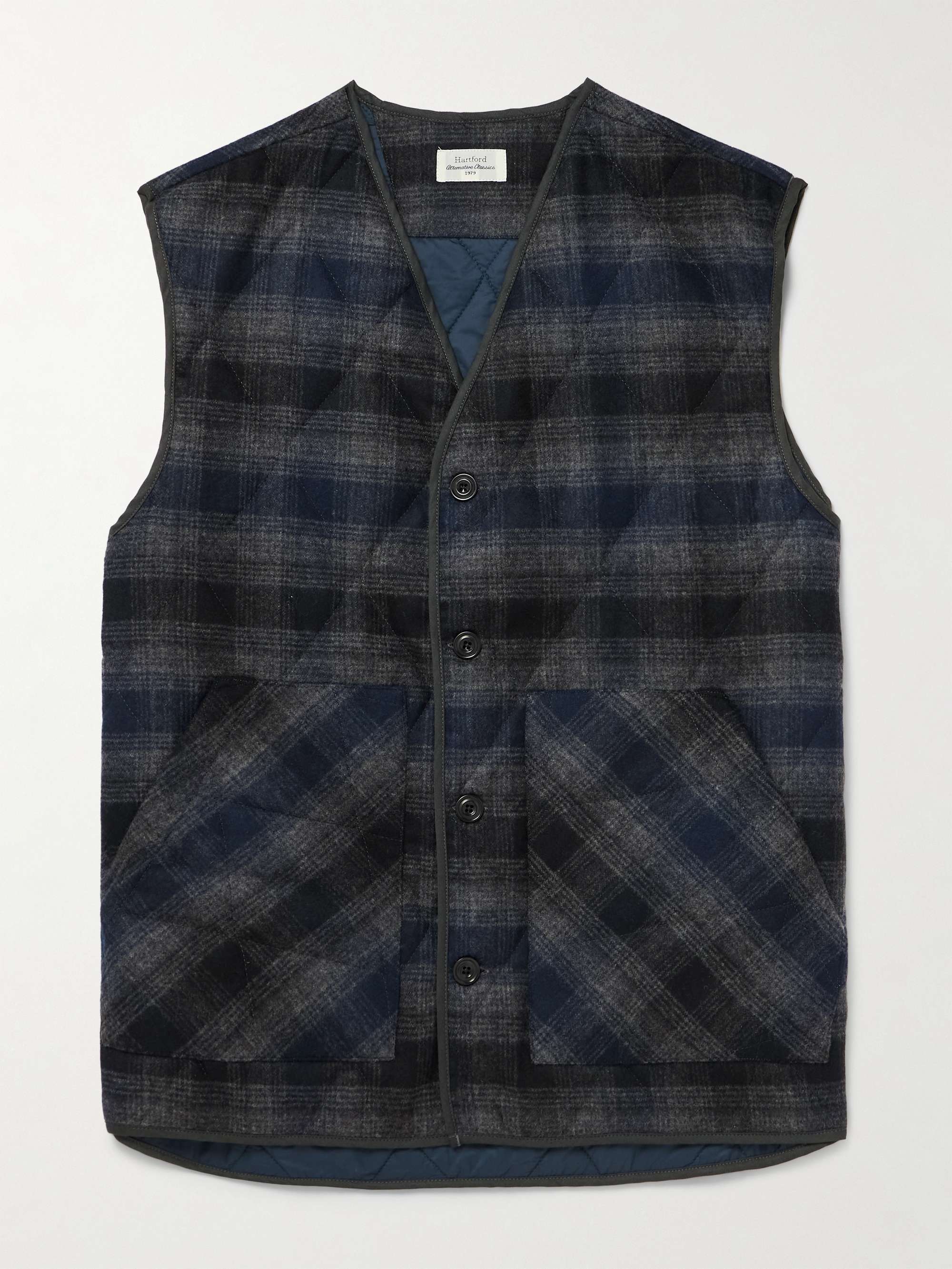 Vince quilted checked recycled wool-blend gilet view